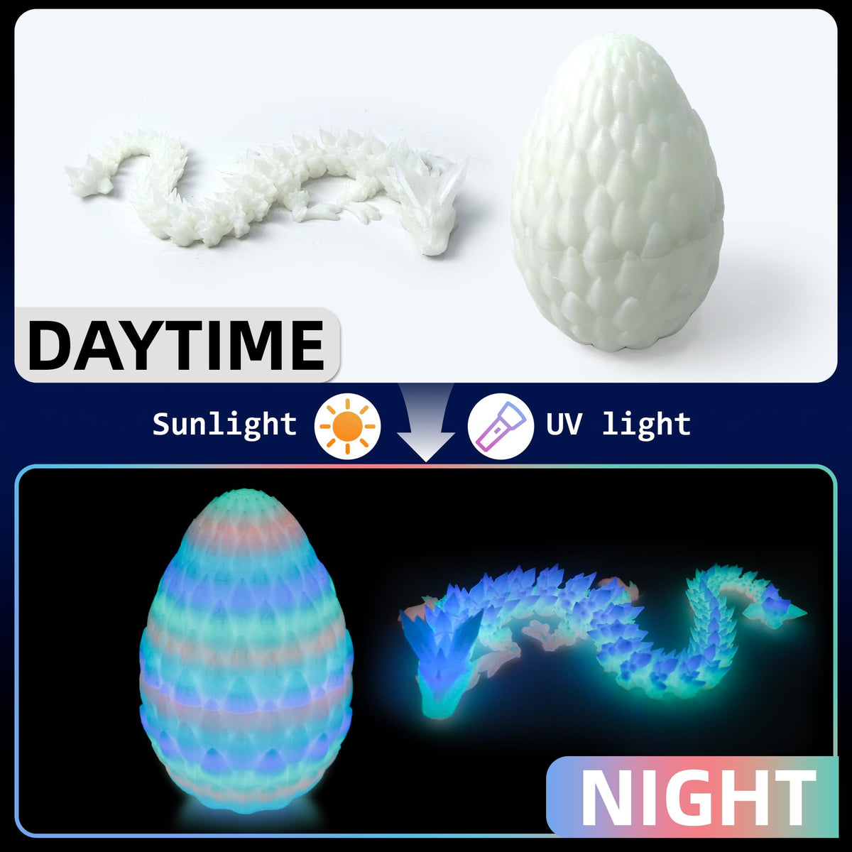 Flavery 3D Printed Dragon Egg – 12-inch Flexible Crystal Dragon Inside | Desk Decor & Gift Toy