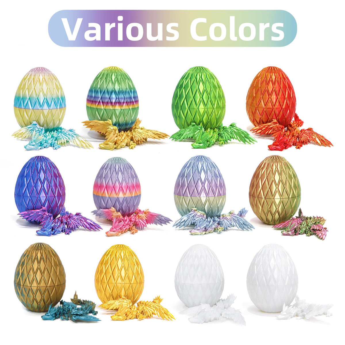 Flavery 3D Printed Flying Dragon Egg — 7-Inch Winged Dragon in Diamond Easter Eggs, Desk Decor & Fidget Toy