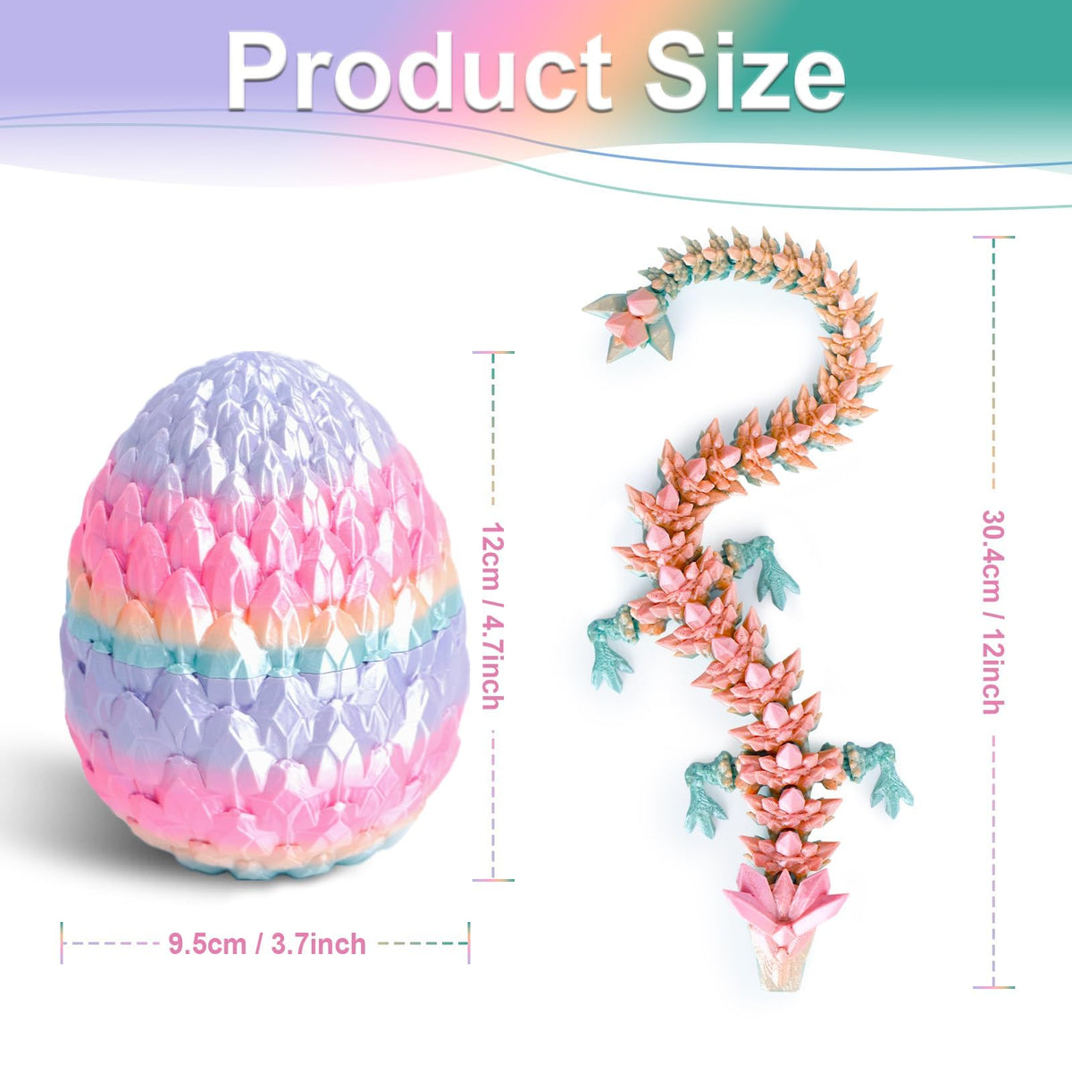Flavery 3D Printed Dragon Egg – 12-Inch Gemstone Dragon, Easter Decor & Desk Pet