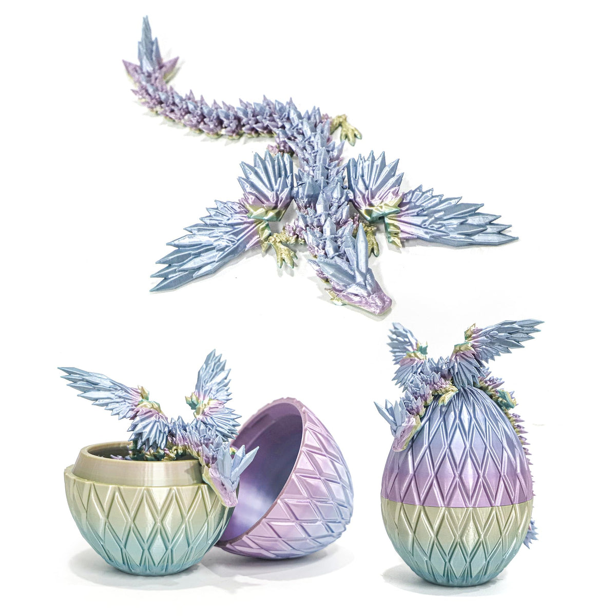 Flavery 3D Printed Flying Dragon Egg — 7-Inch Winged Dragon in Diamond Easter Eggs, Desk Decor & Fidget Toy