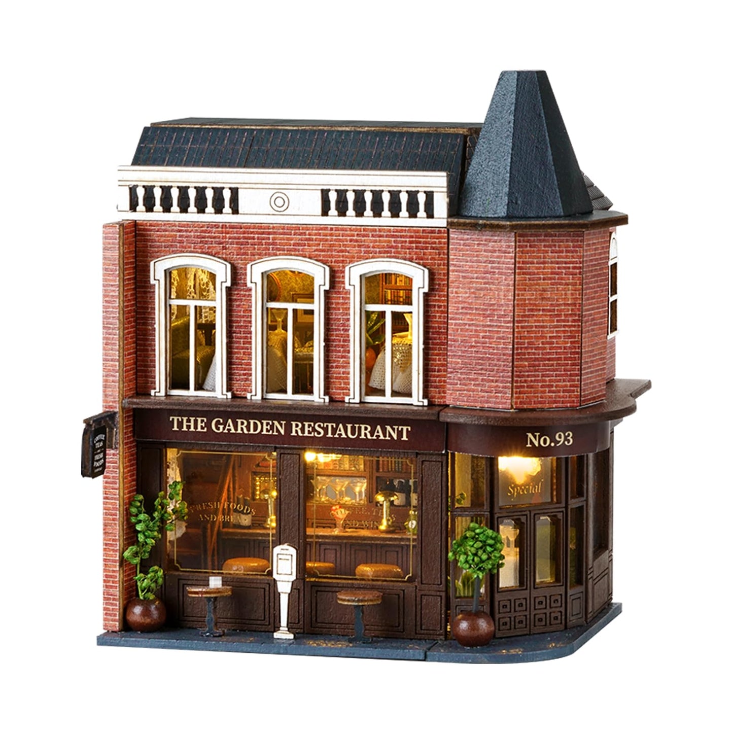 Flever Dollhouse Miniature DIY House Kit – Romantic Corner Restaurant (1:32 Scale)