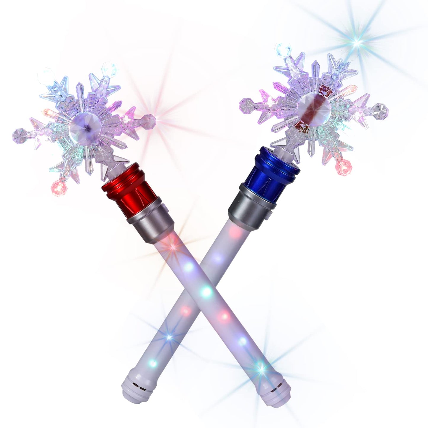 Fleeting Time Light Up Snowflake Wand – 13-LED Rotating Magic Wand for Kids (Red + Blue)