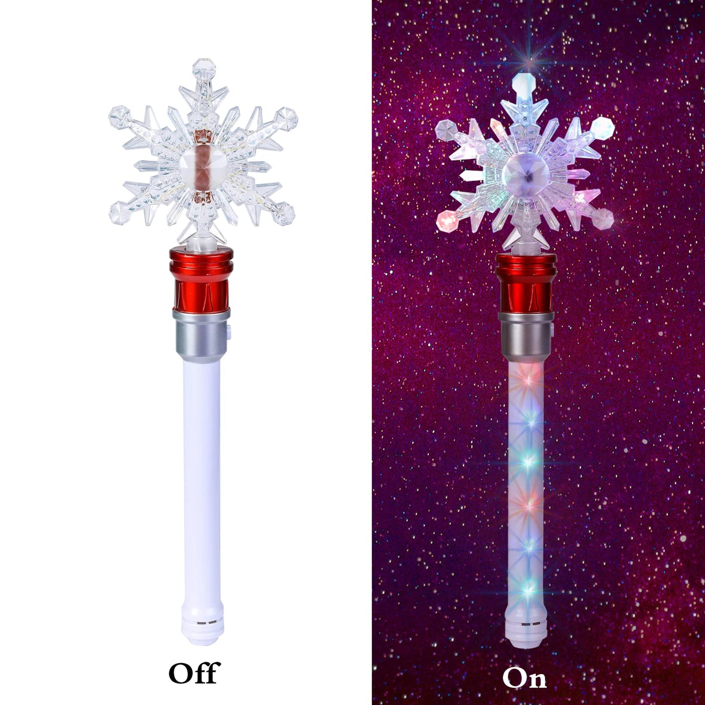 Fleeting Time Light Up Snowflake Wand – 13-LED Rotating Magic Wand for Kids (Red + Blue)