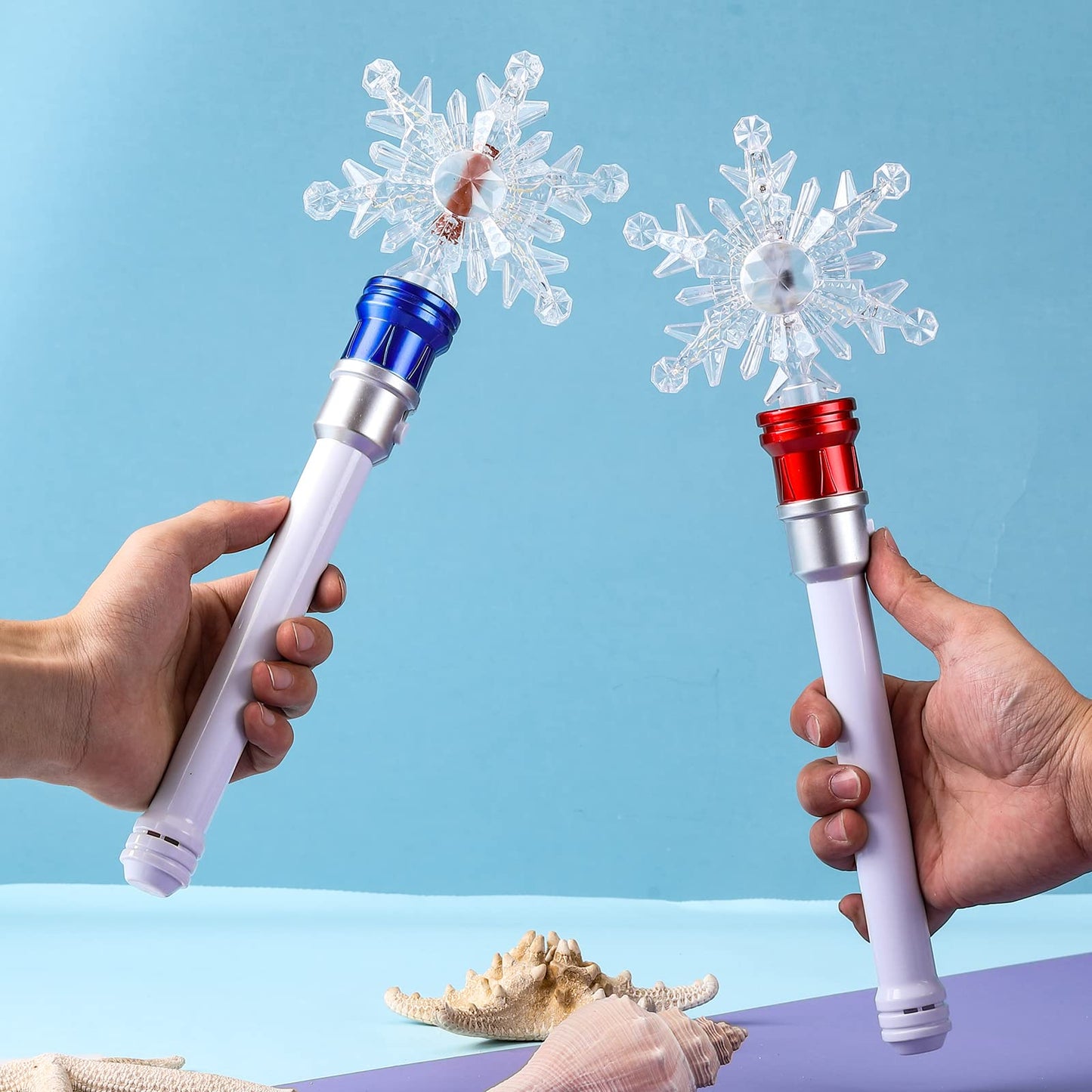 Fleeting Time Light Up Snowflake Wand – 13-LED Rotating Magic Wand for Kids (Red + Blue)