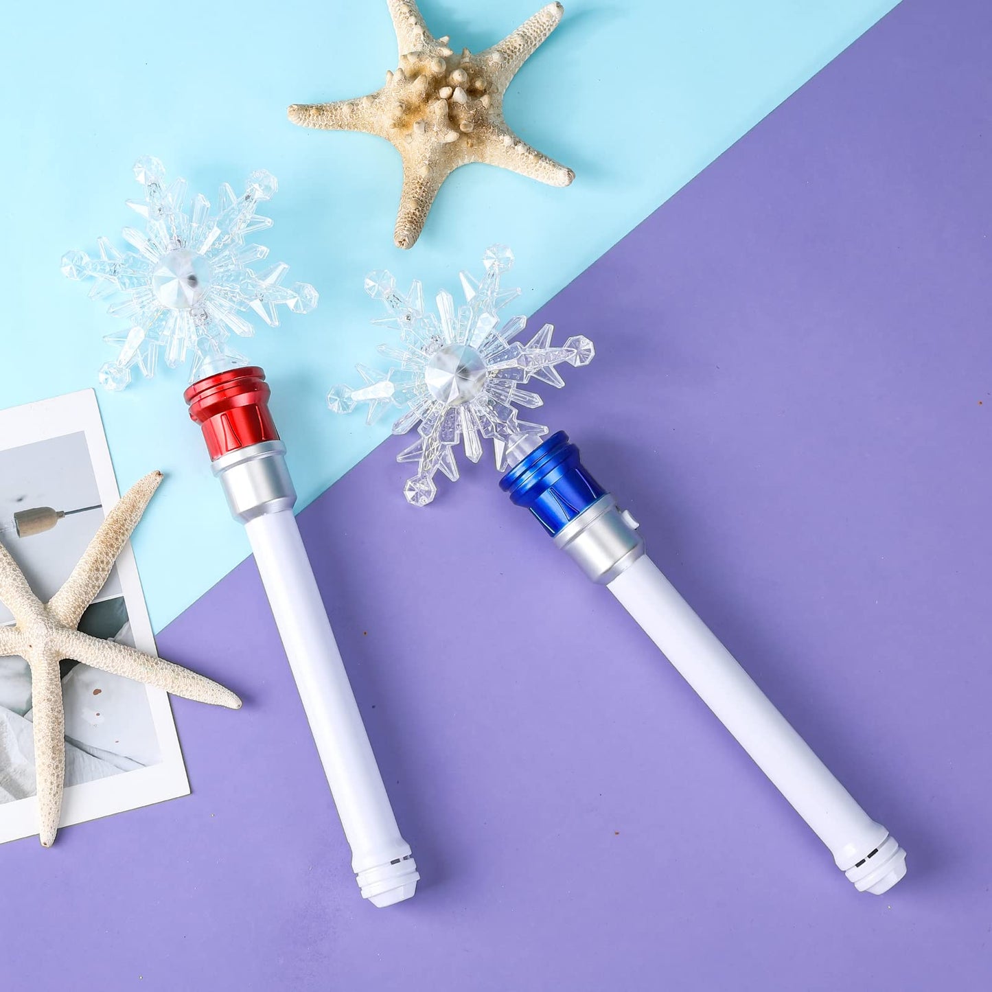 Fleeting Time Light Up Snowflake Wand – 13-LED Rotating Magic Wand for Kids (Red + Blue)