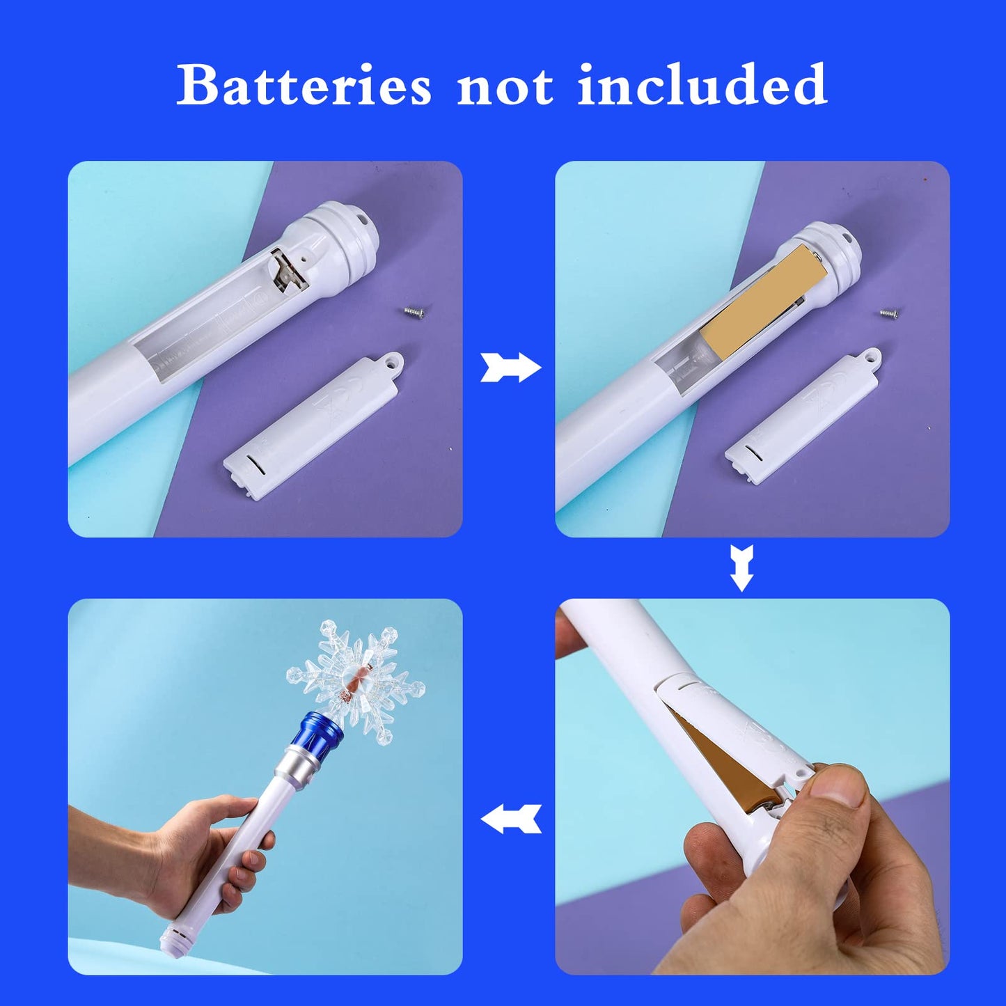 Fleeting Time Light Up Snowflake Wand – 13-LED Rotating Magic Wand for Kids (Red + Blue)