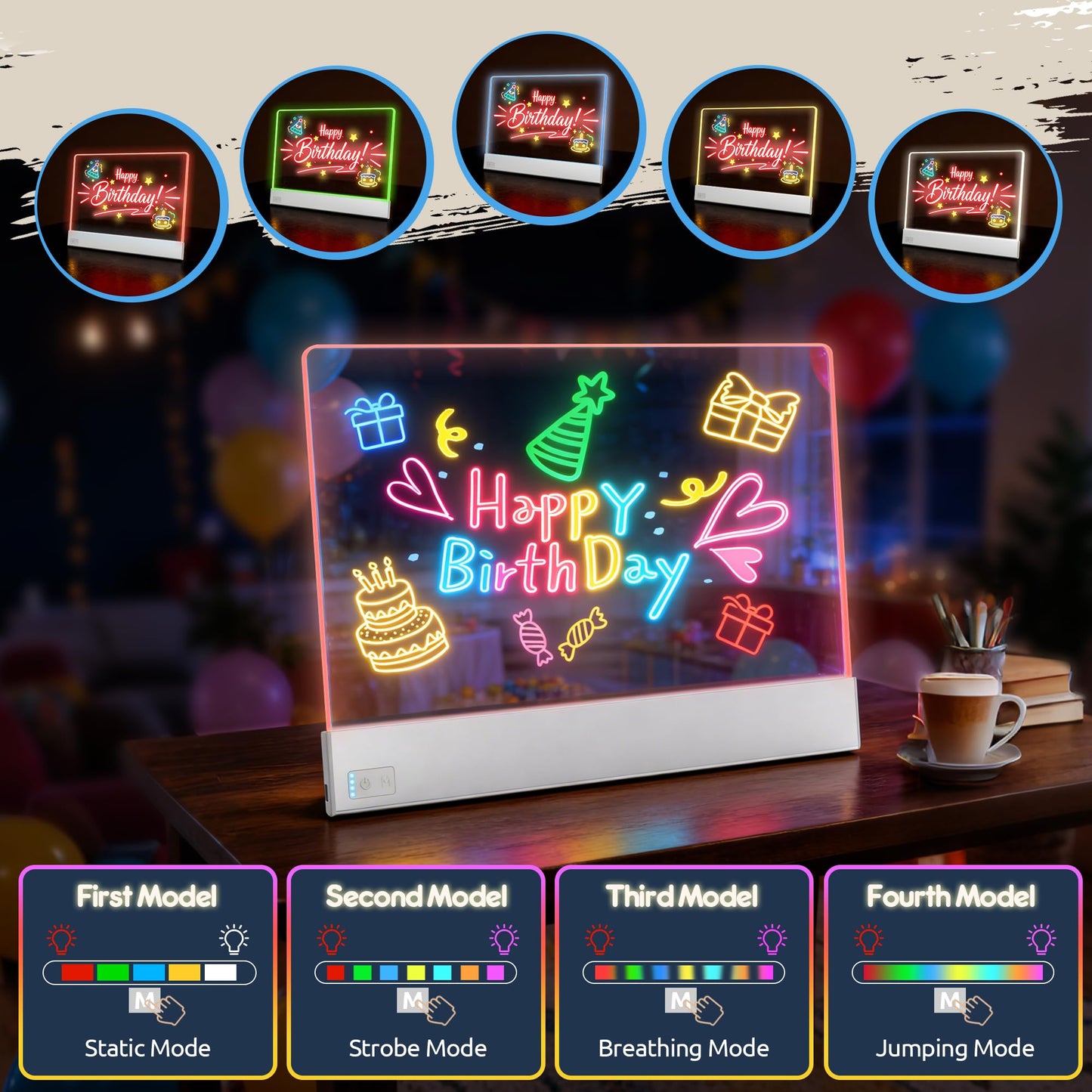 FLETUTE LED Note Board – Lumiboard 13.7 x 10 in, 7 Colors, 4 Lighting Modes, Rechargeable Acrylic Dry Erase Board