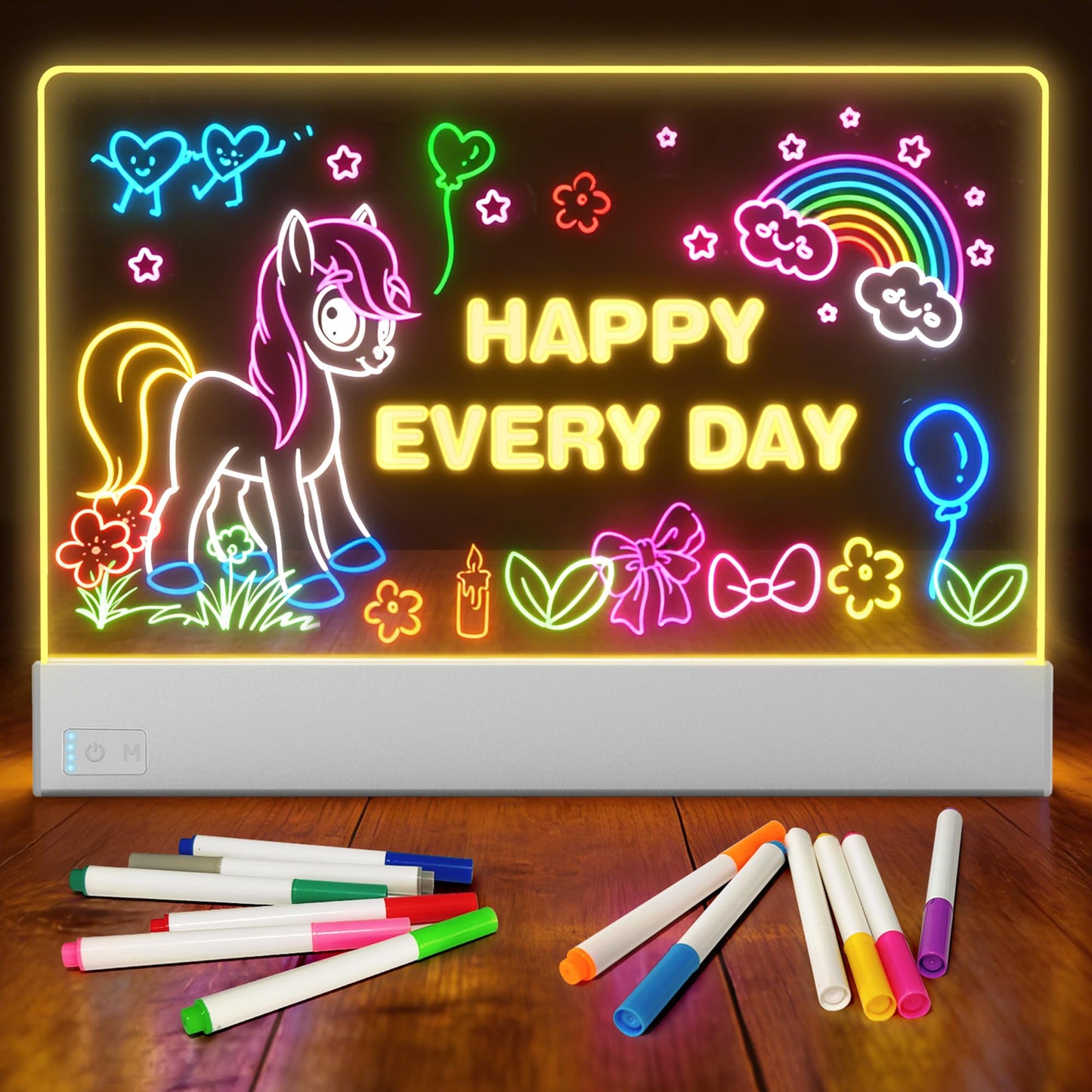 FLETUTE LED Note Board – Lumiboard 13.7 x 10 in, 7 Colors, 4 Lighting Modes, Rechargeable Acrylic Dry Erase Board