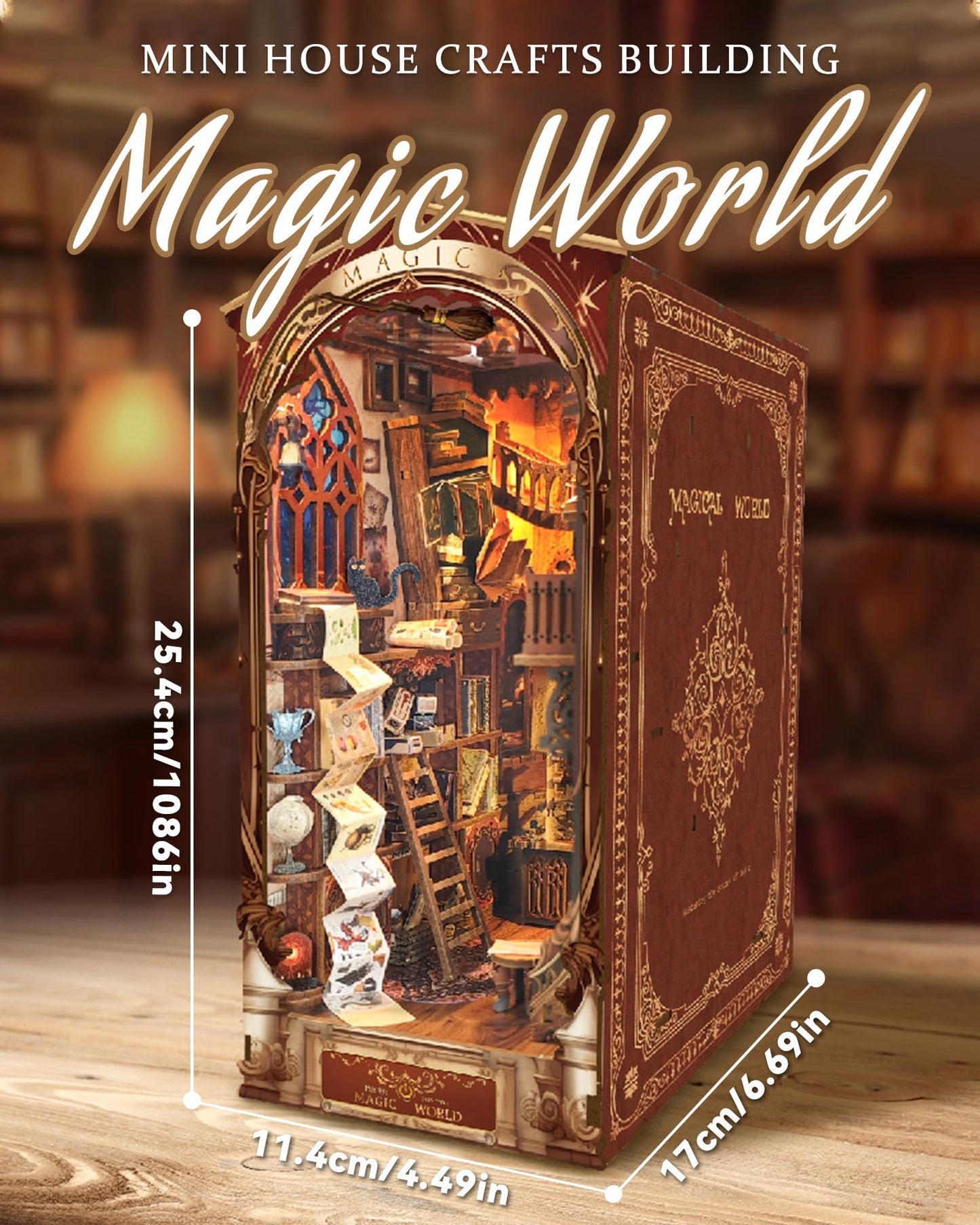 Flever Dollhouse DIY Book Nook Kit – 3D Wooden Puzzle & Shelf Decor (Magic World)
