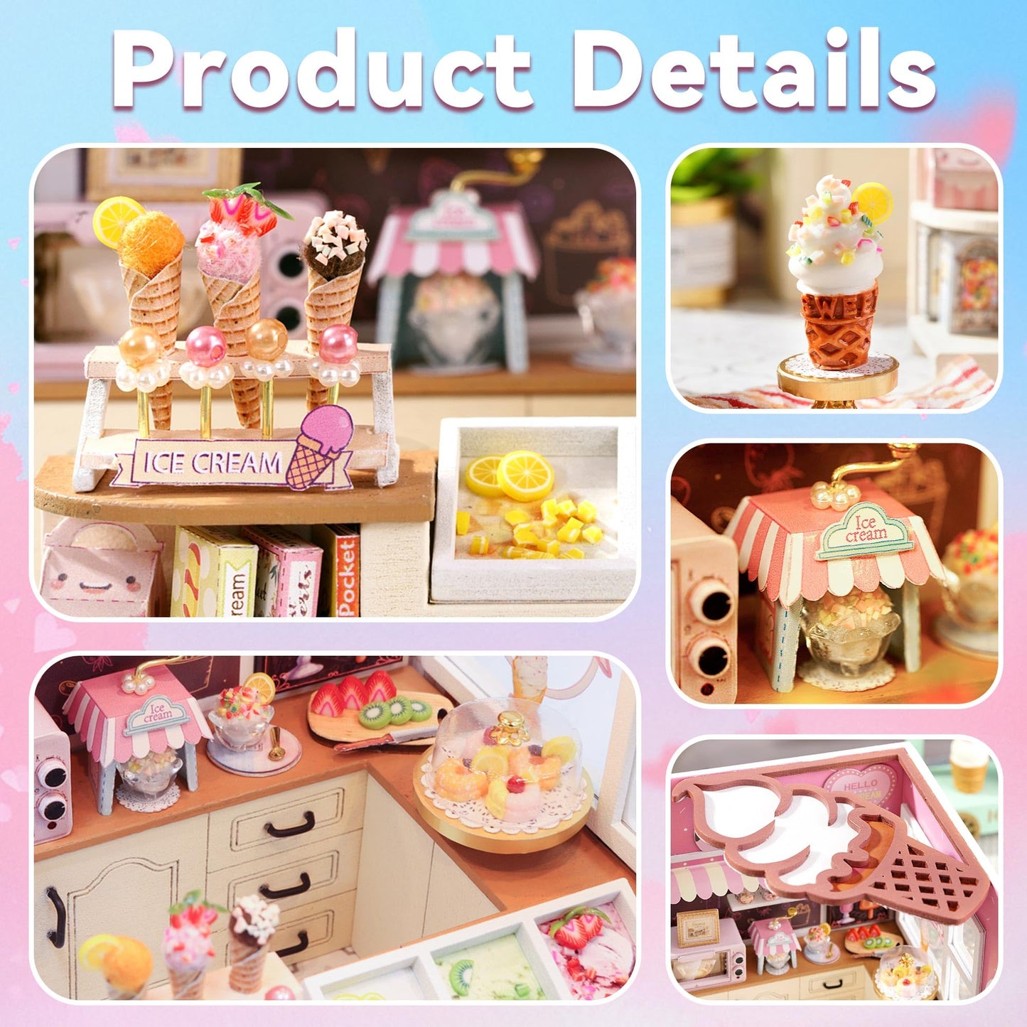 Flever DIY Miniature House Kit with LED Light - Happiness Ice Cream Shop Edition