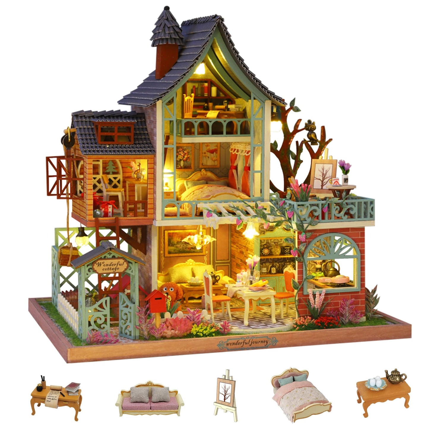 Flever DIY Miniature House Kit with LED Light – Creative Family Craft & Home Decor