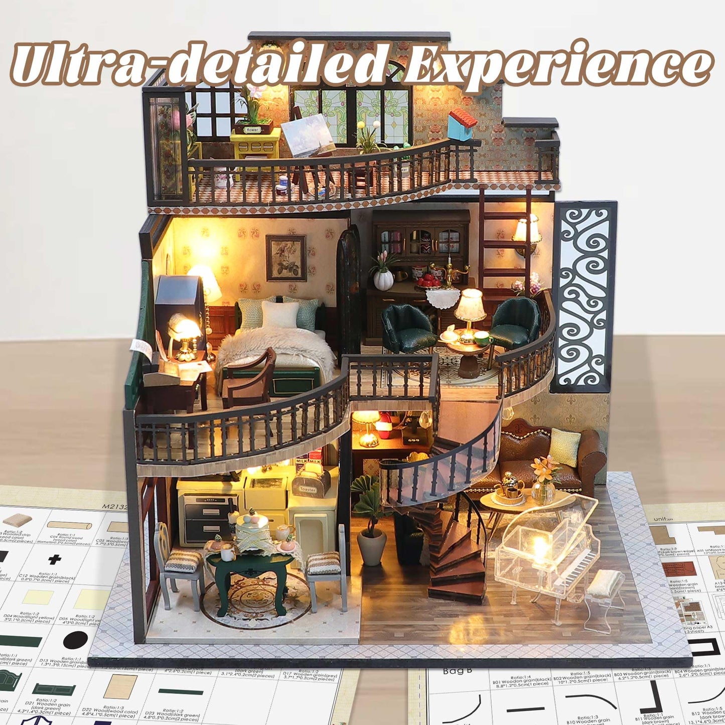 Flever DIY Miniature House Kit with LED Light – Tiny Home Craft Kit for Adults & Teens | Dream Building Pavilion