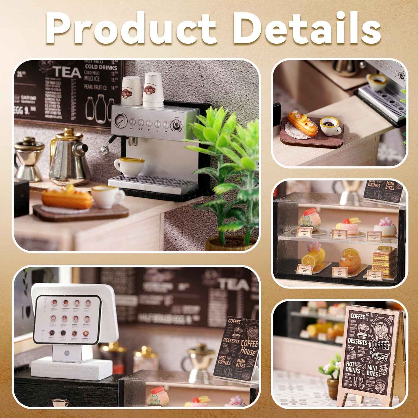 Flever DIY Miniature House Kit with LED Light | Leisurely Coffee Shop Tiny Home Craft for Adults & Teens