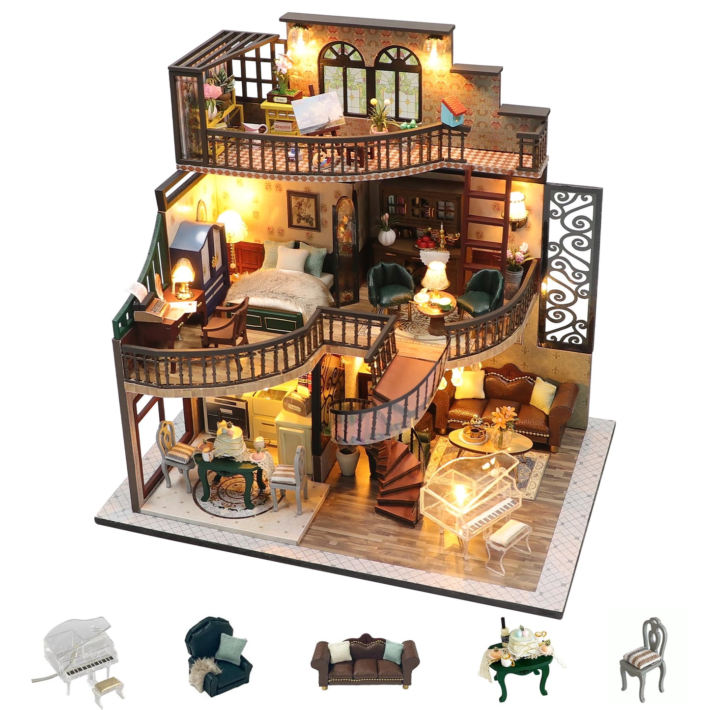 Flever DIY Miniature House Kit with LED Light – Tiny Home Craft Kit for Adults & Teens | Dream Building Pavilion