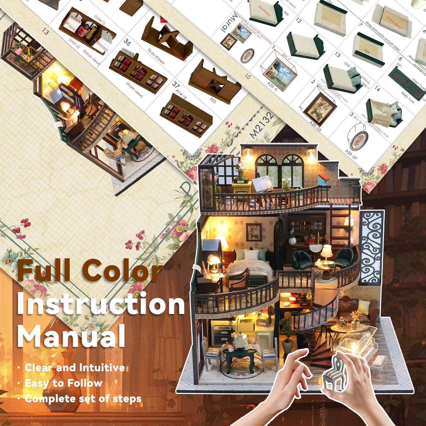 Flever DIY Miniature House Kit with LED Light – Tiny Home Craft Kit for Adults & Teens | Dream Building Pavilion