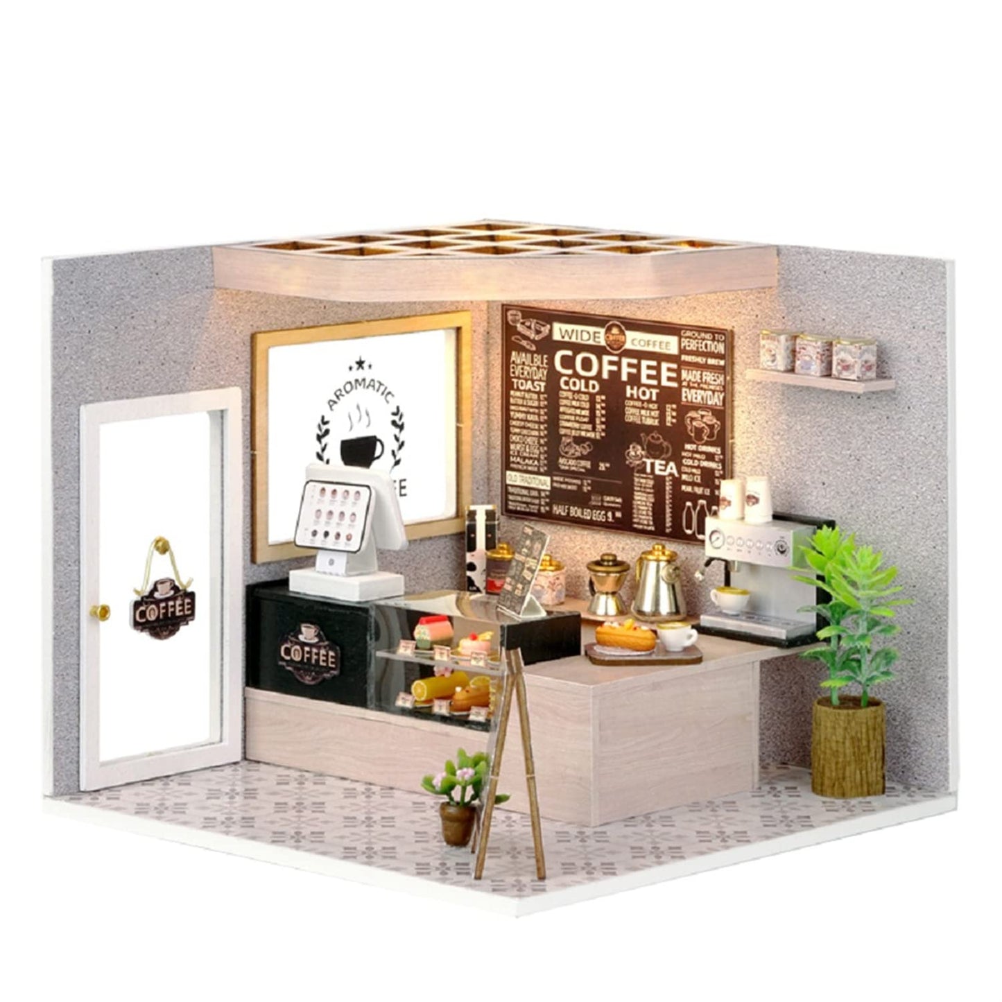 Flever DIY Miniature House Kit with LED Light | Leisurely Coffee Shop Tiny Home Craft for Adults & Teens