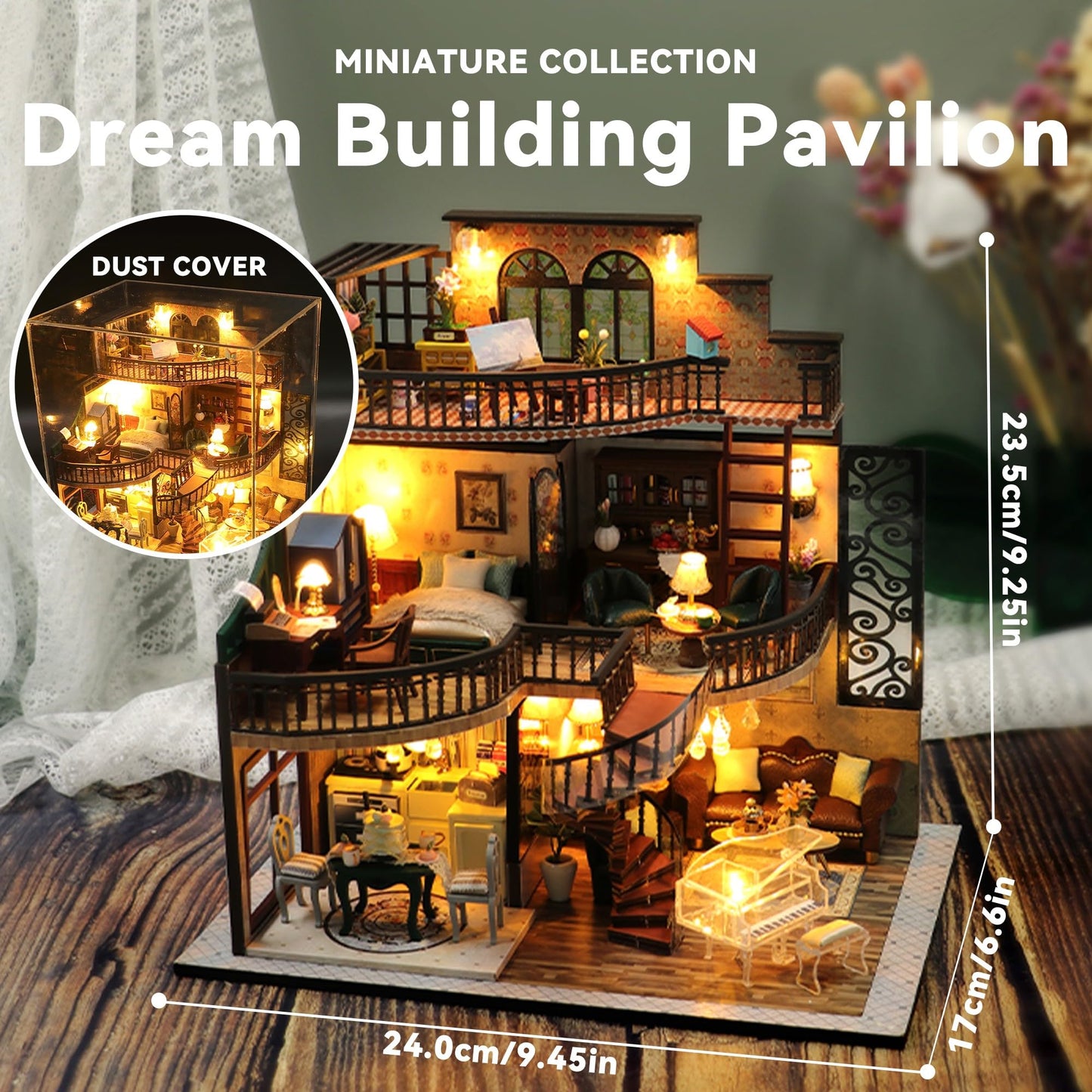 Flever DIY Miniature House Kit with LED Light – Tiny Home Craft Kit for Adults & Teens | Dream Building Pavilion