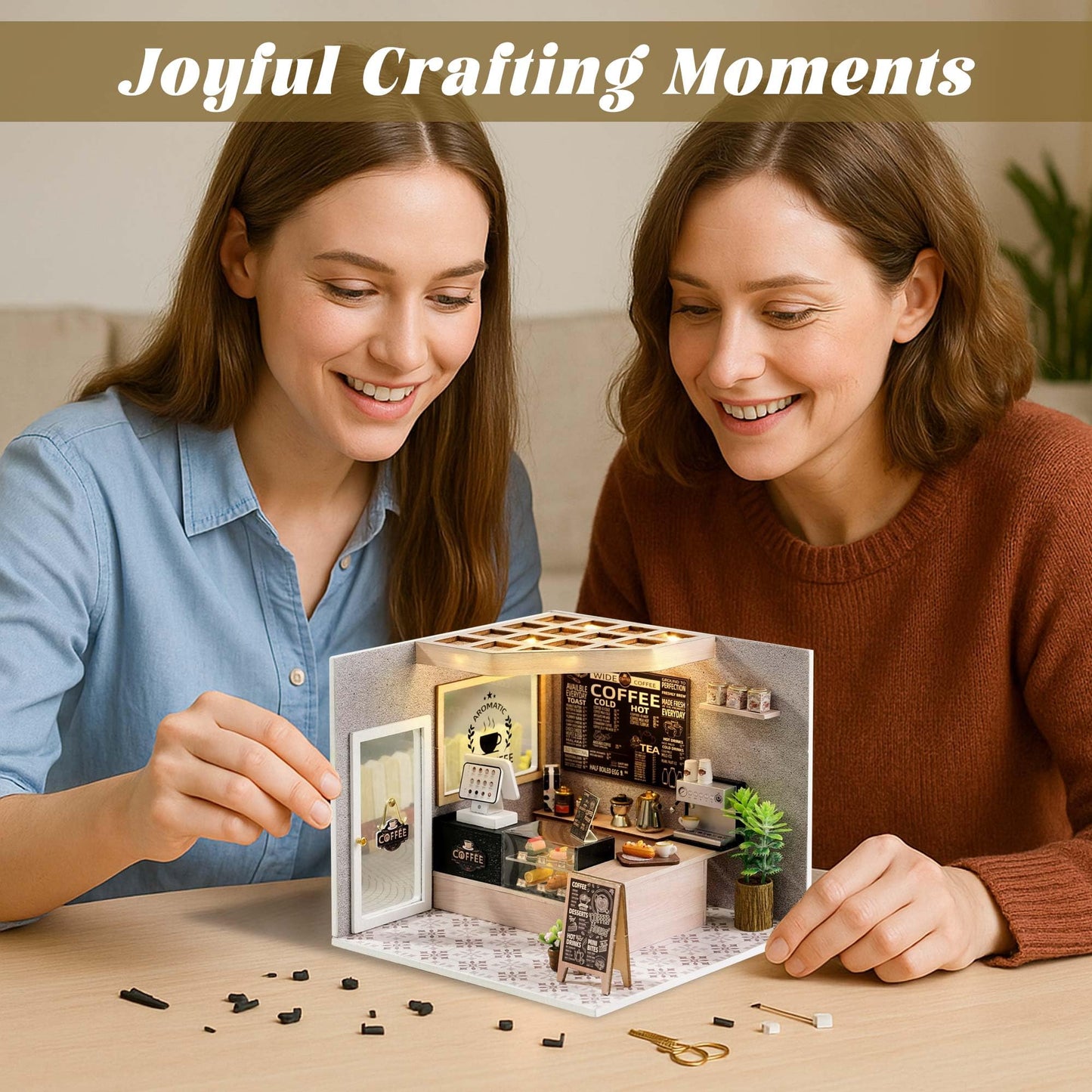 Flever DIY Miniature House Kit with LED Light | Leisurely Coffee Shop Tiny Home Craft for Adults & Teens