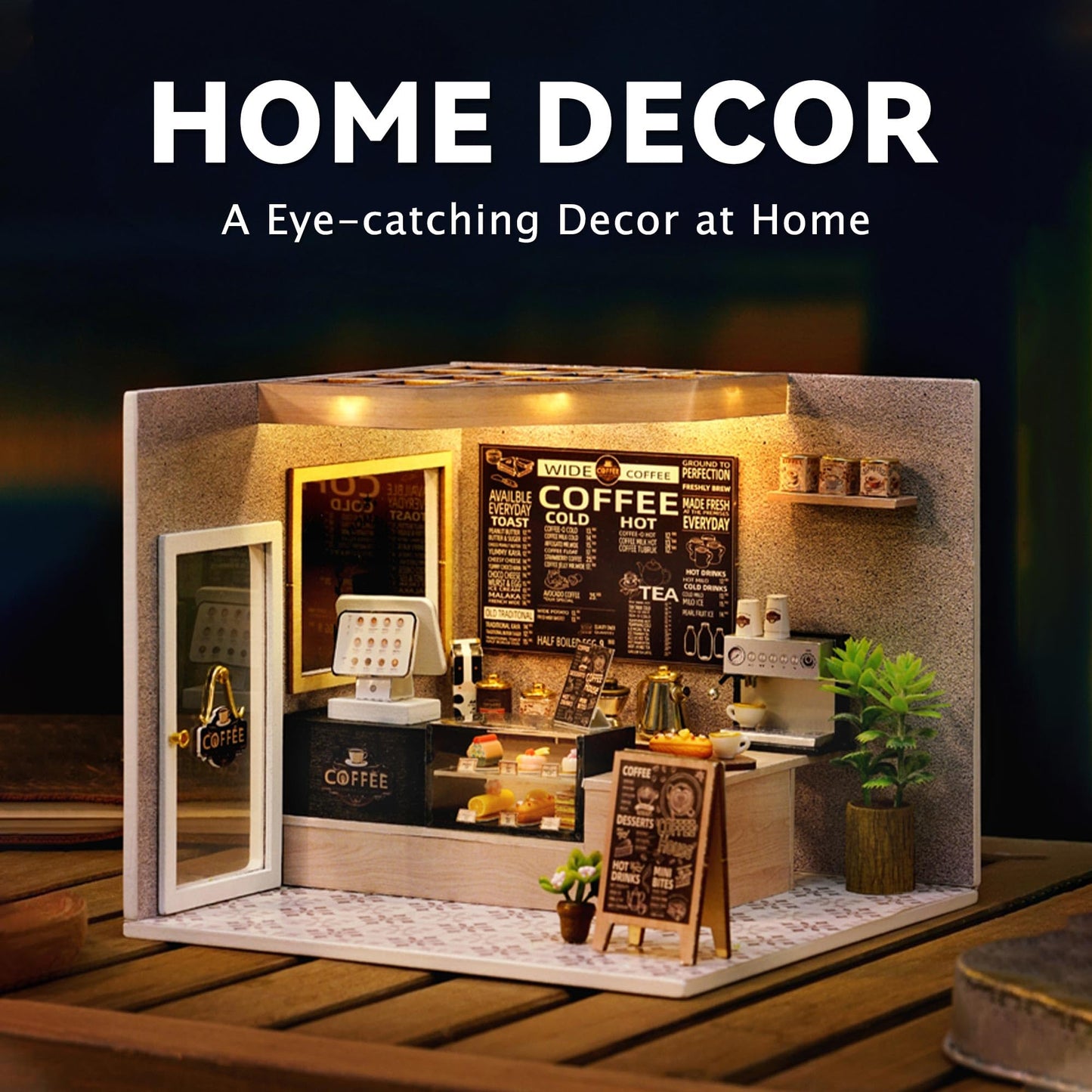 Flever DIY Miniature House Kit with LED Light | Leisurely Coffee Shop Tiny Home Craft for Adults & Teens