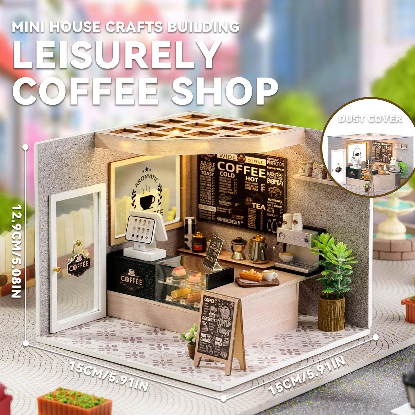 Flever DIY Miniature House Kit with LED Light | Leisurely Coffee Shop Tiny Home Craft for Adults & Teens