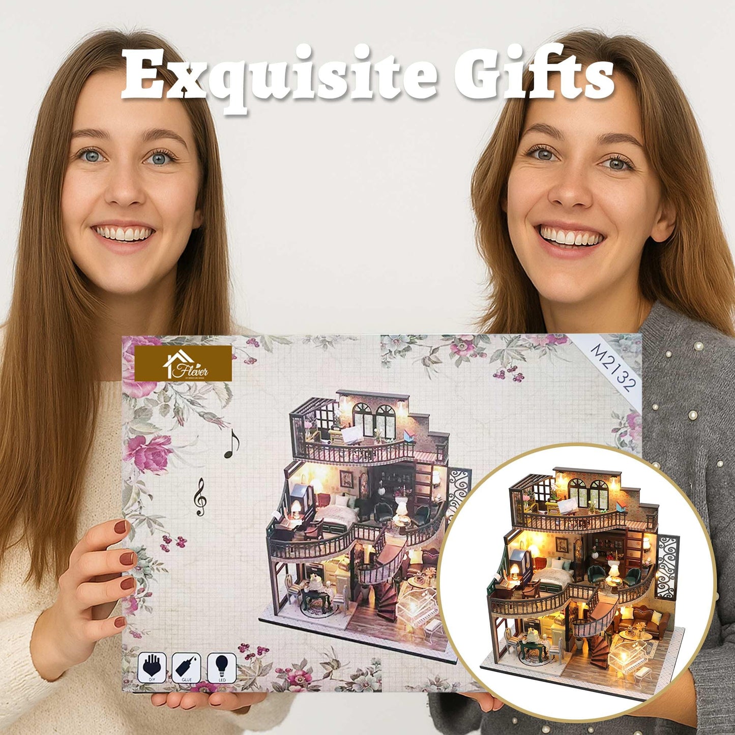 Flever DIY Miniature House Kit with LED Light – Tiny Home Craft Kit for Adults & Teens | Dream Building Pavilion