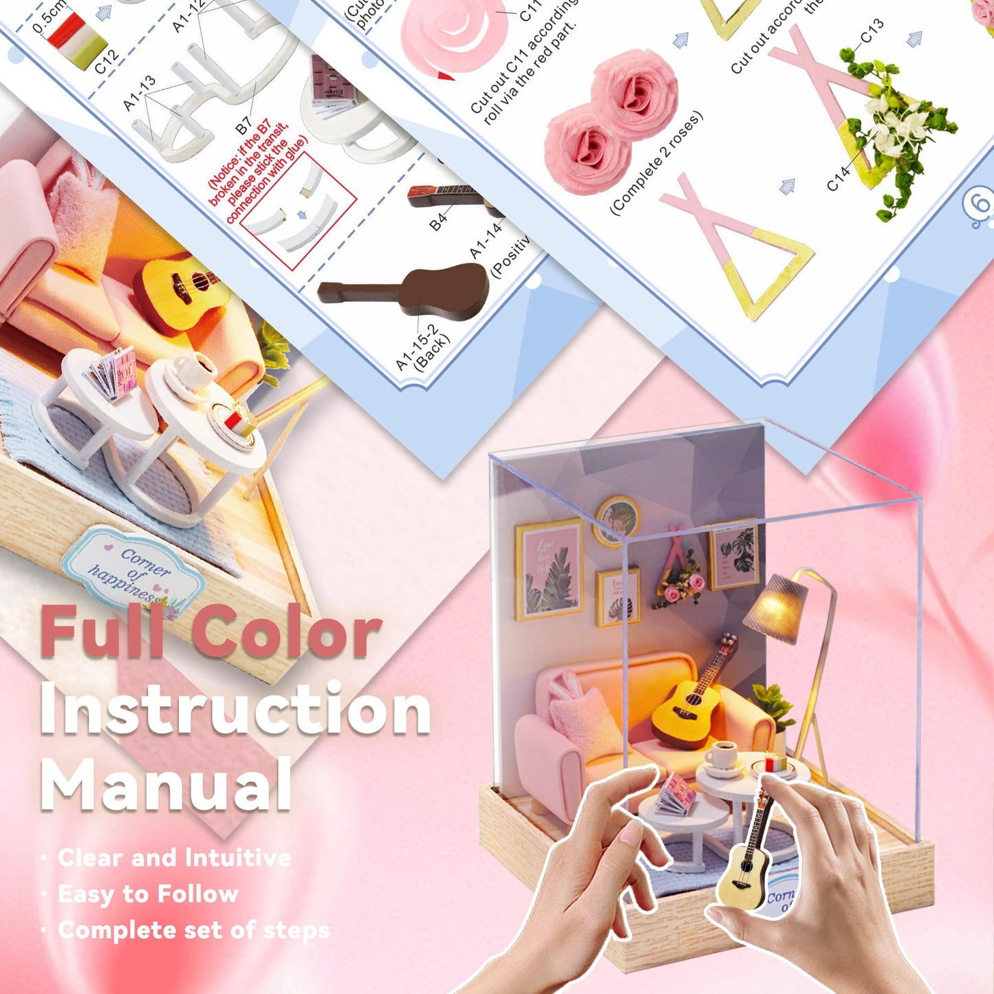 Flever Dollhouse Miniature DIY Kit with Furniture – Afternoon Tea Time