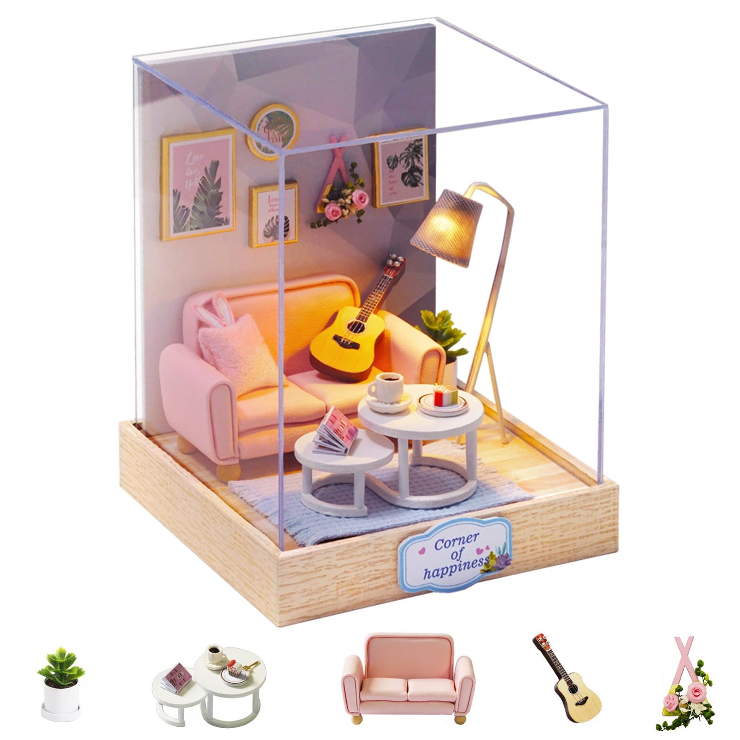 Flever Dollhouse Miniature DIY Kit with Furniture – Afternoon Tea Time