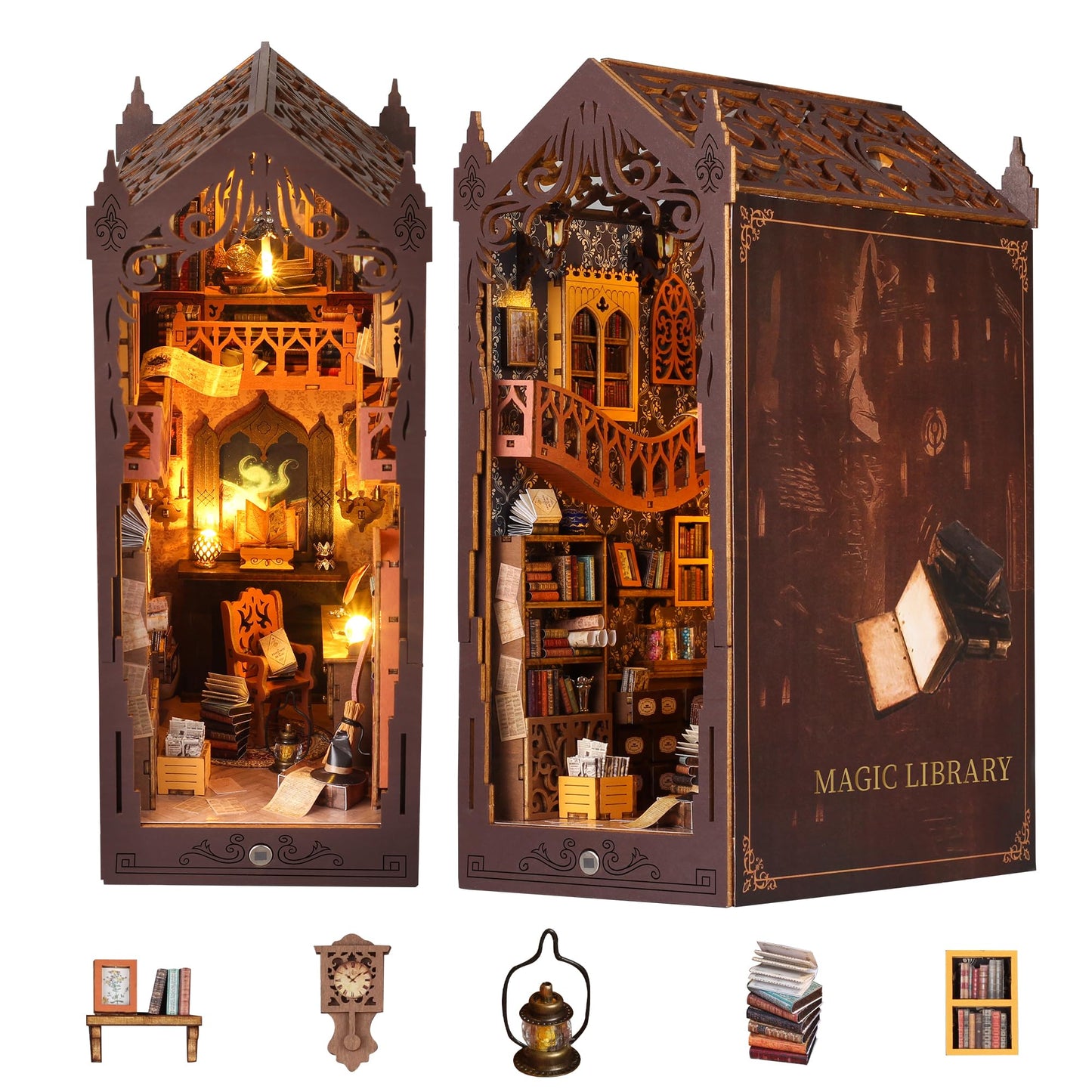 Flever Dollhouse DIY Book Nook Kit — 3D Wooden Puzzle, Bookshelf Decor, Magic Library