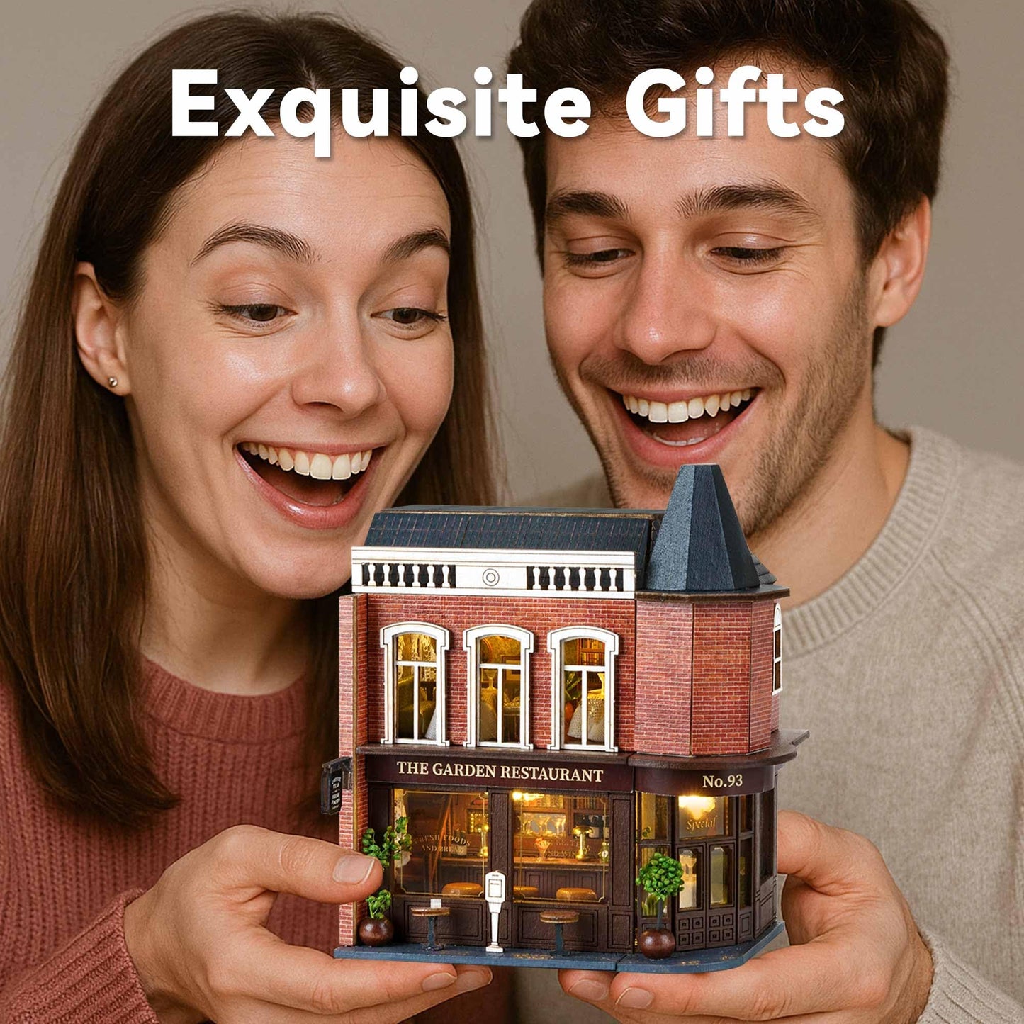 Flever Dollhouse Miniature DIY House Kit – Romantic Corner Restaurant (1:32 Scale)