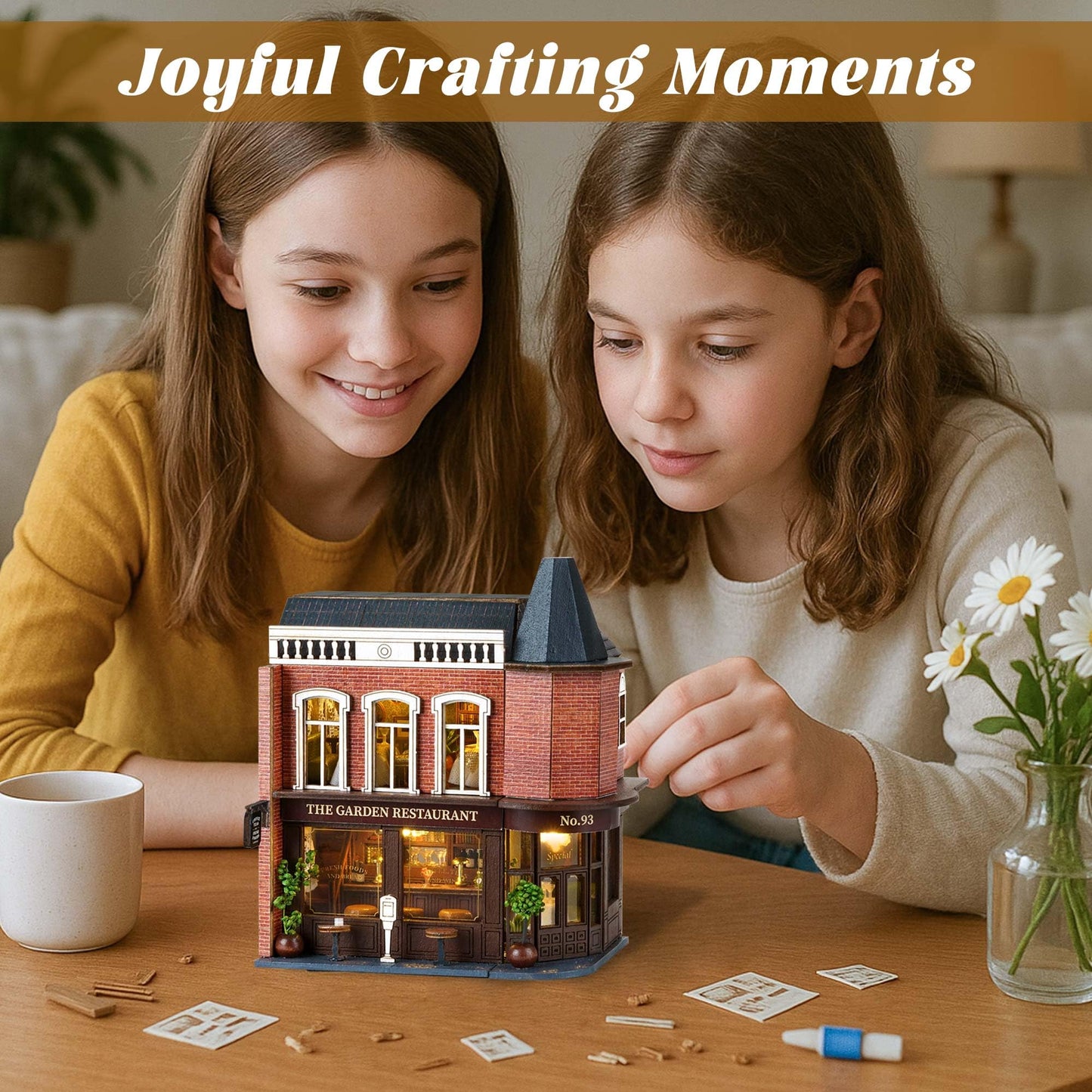 Flever Dollhouse Miniature DIY House Kit – Romantic Corner Restaurant (1:32 Scale)