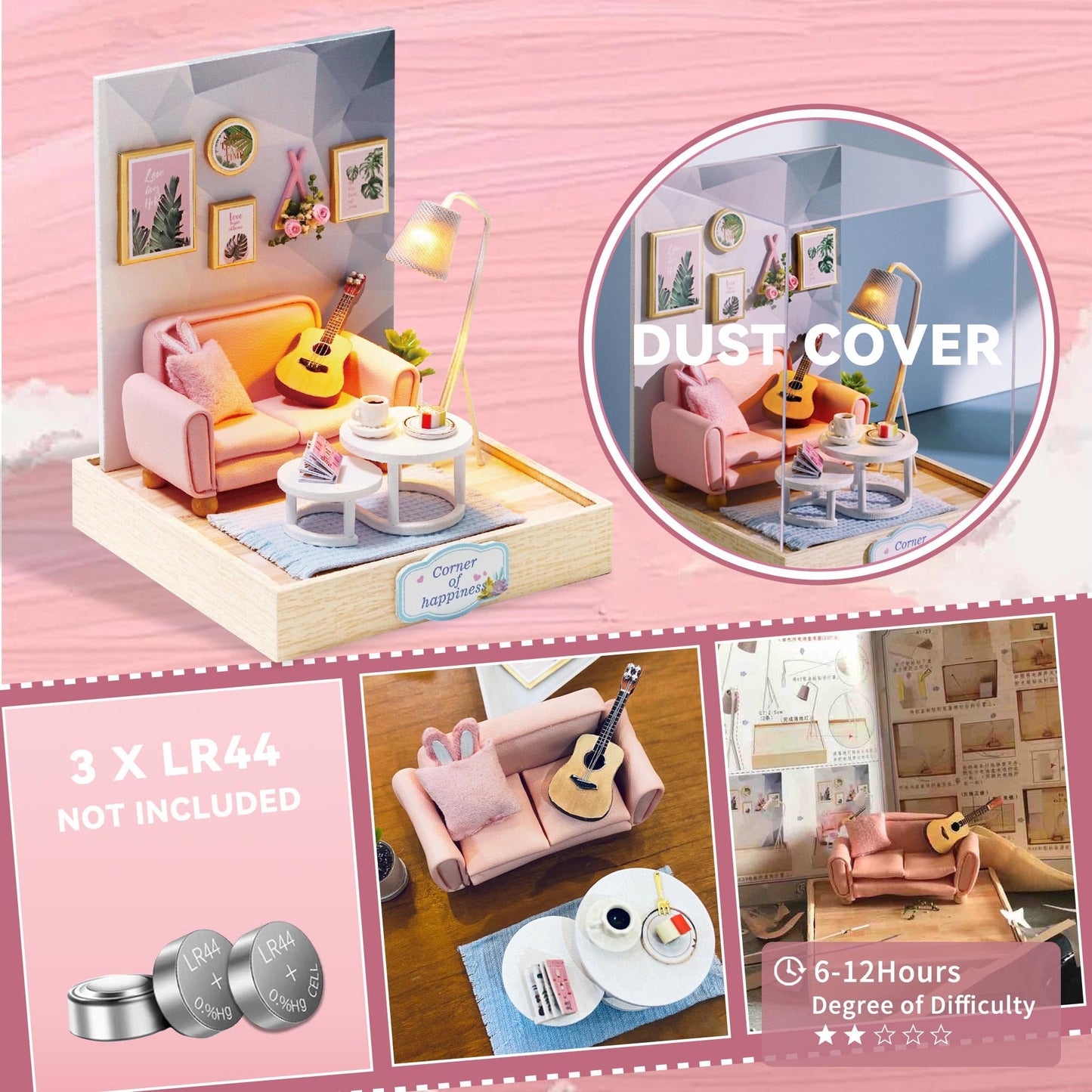 Flever Dollhouse Miniature DIY Kit with Furniture – Afternoon Tea Time