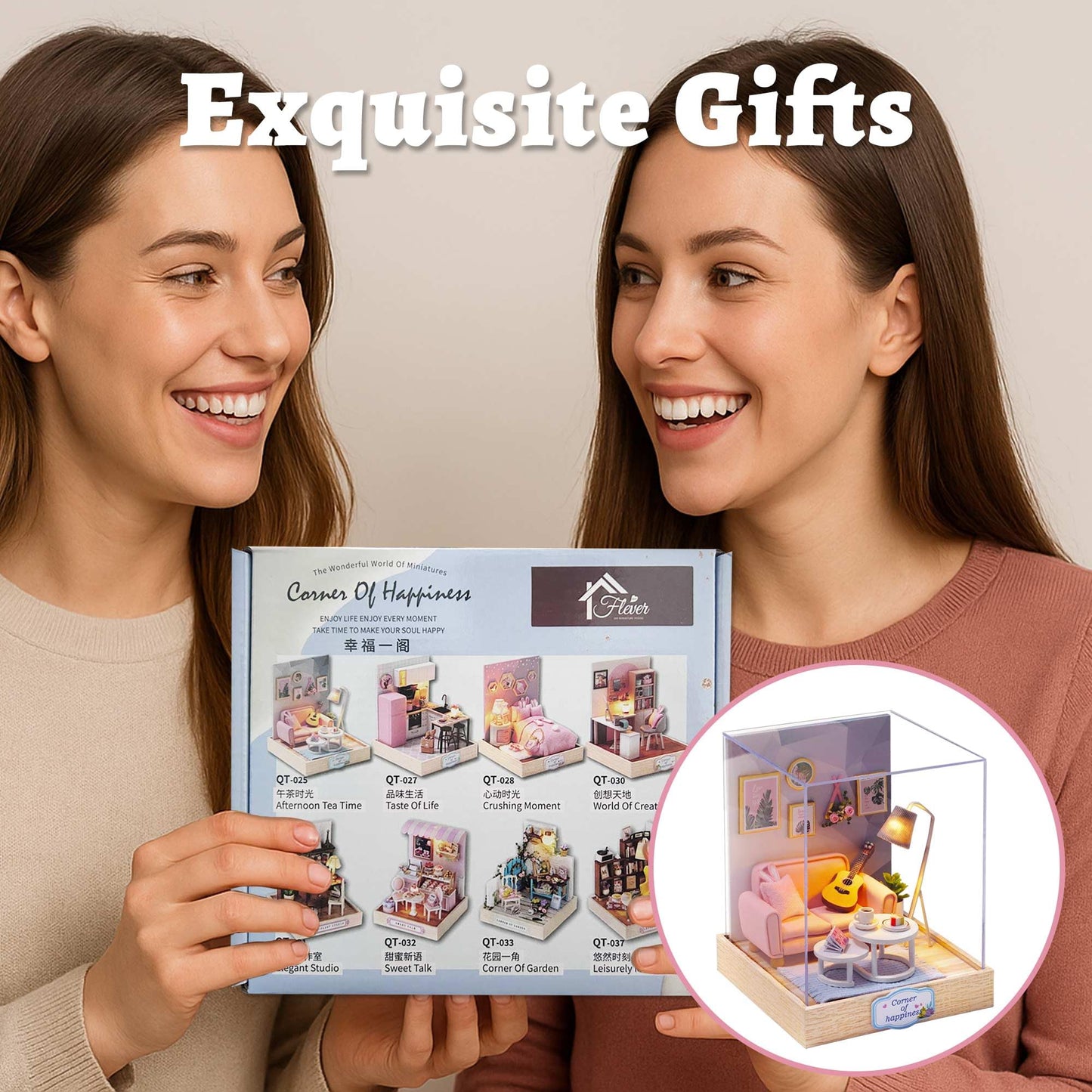Flever Dollhouse Miniature DIY Kit with Furniture – Afternoon Tea Time