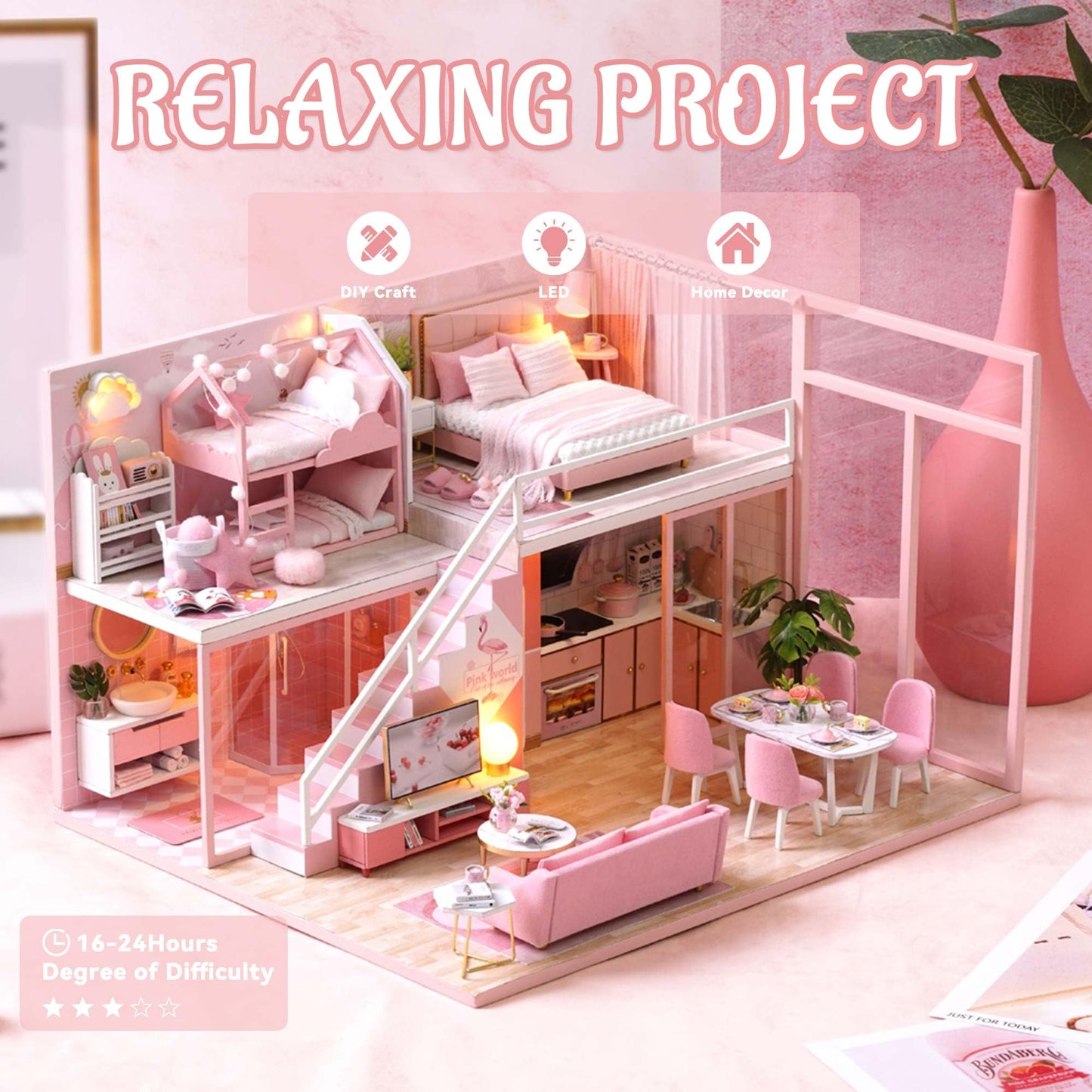 Flever Dollhouse Miniature DIY Kit – Romantic Room with Furniture for a Sweet Gift