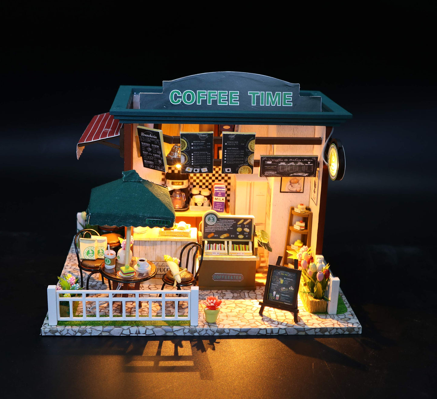 Flever Dollhouse Miniature DIY House Kit – Romantic Gift & Cozy Decor | Time Cafe