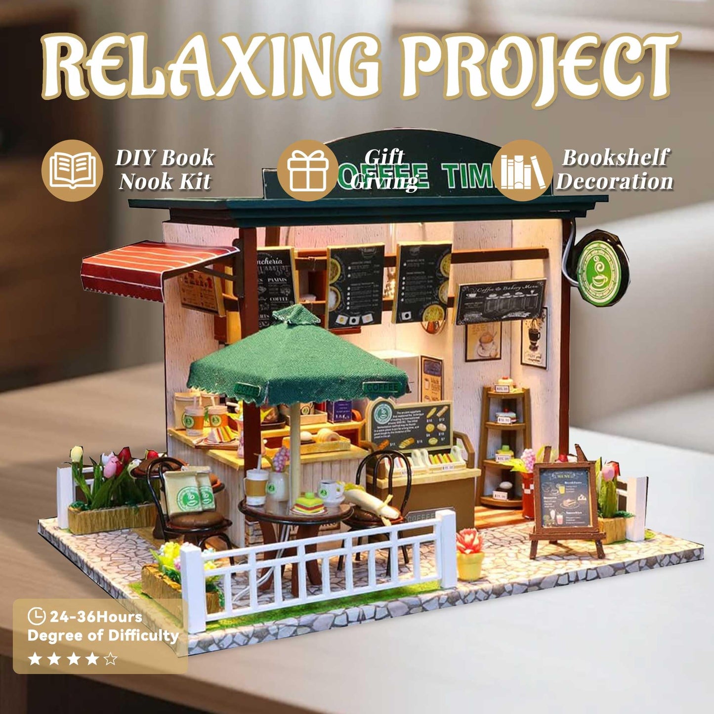 Flever Dollhouse Miniature DIY House Kit – Romantic Gift & Cozy Decor | Time Cafe