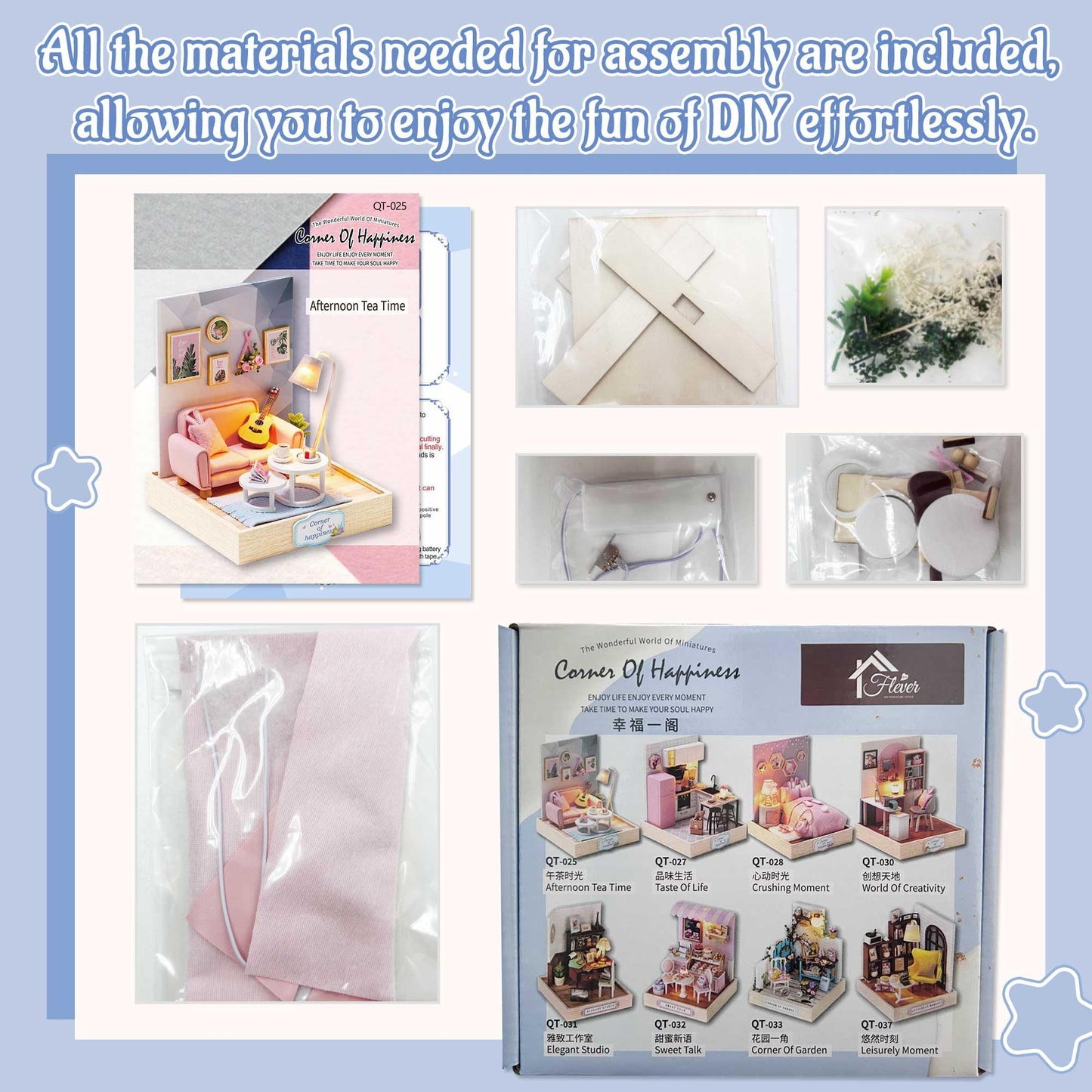 Flever Dollhouse Miniature DIY Kit with Furniture – Afternoon Tea Time