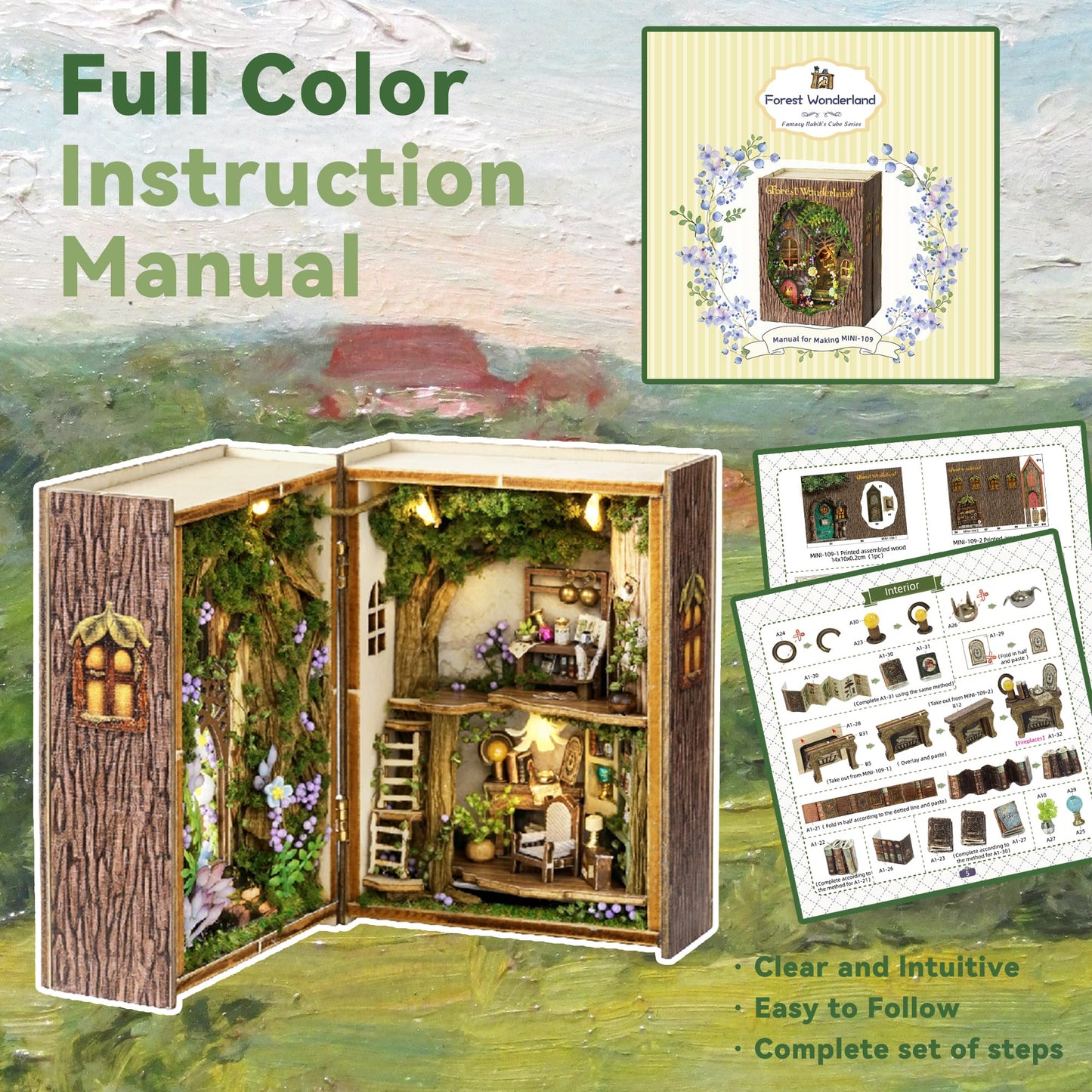 Flever Forest Wonderland Dollhouse Kit – DIY House with Furniture & LED Lights