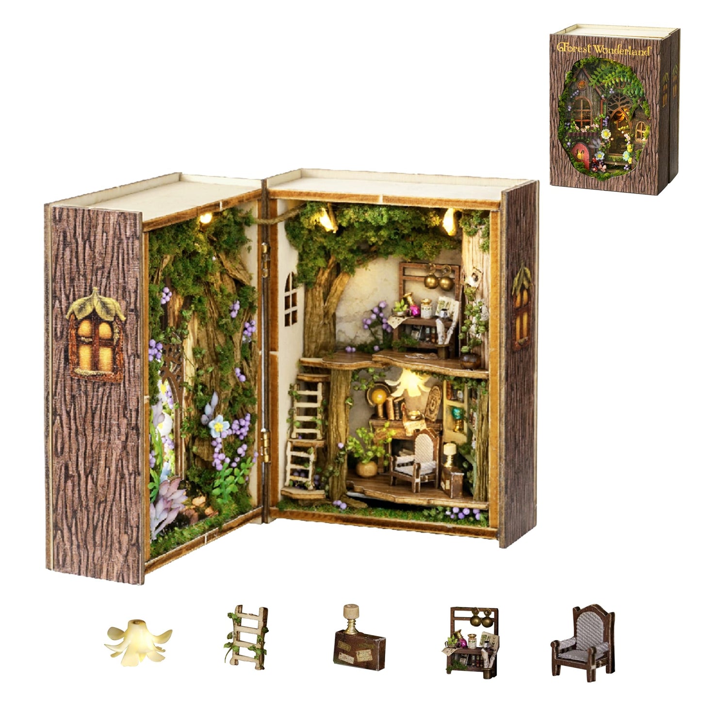 Flever Forest Wonderland Dollhouse Kit – DIY House with Furniture & LED Lights