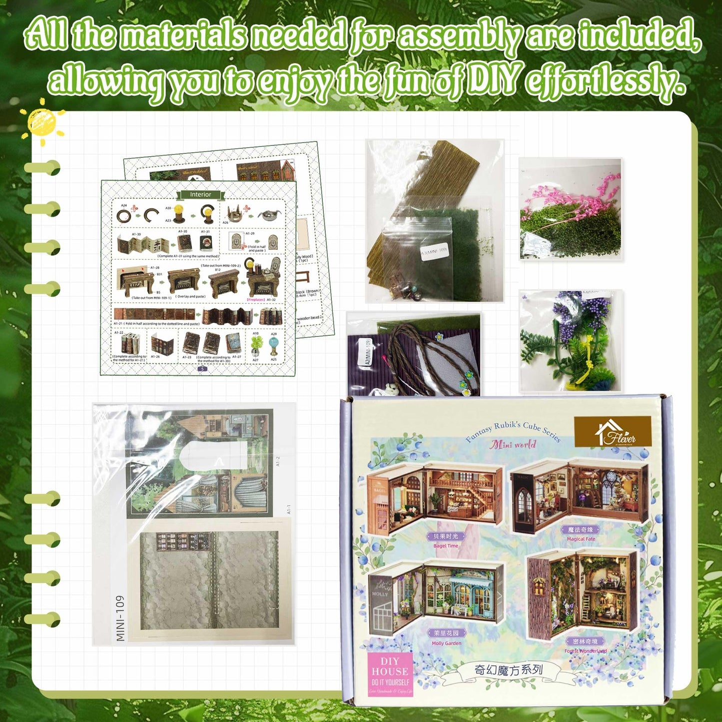 Flever Forest Wonderland Dollhouse Kit – DIY House with Furniture & LED Lights