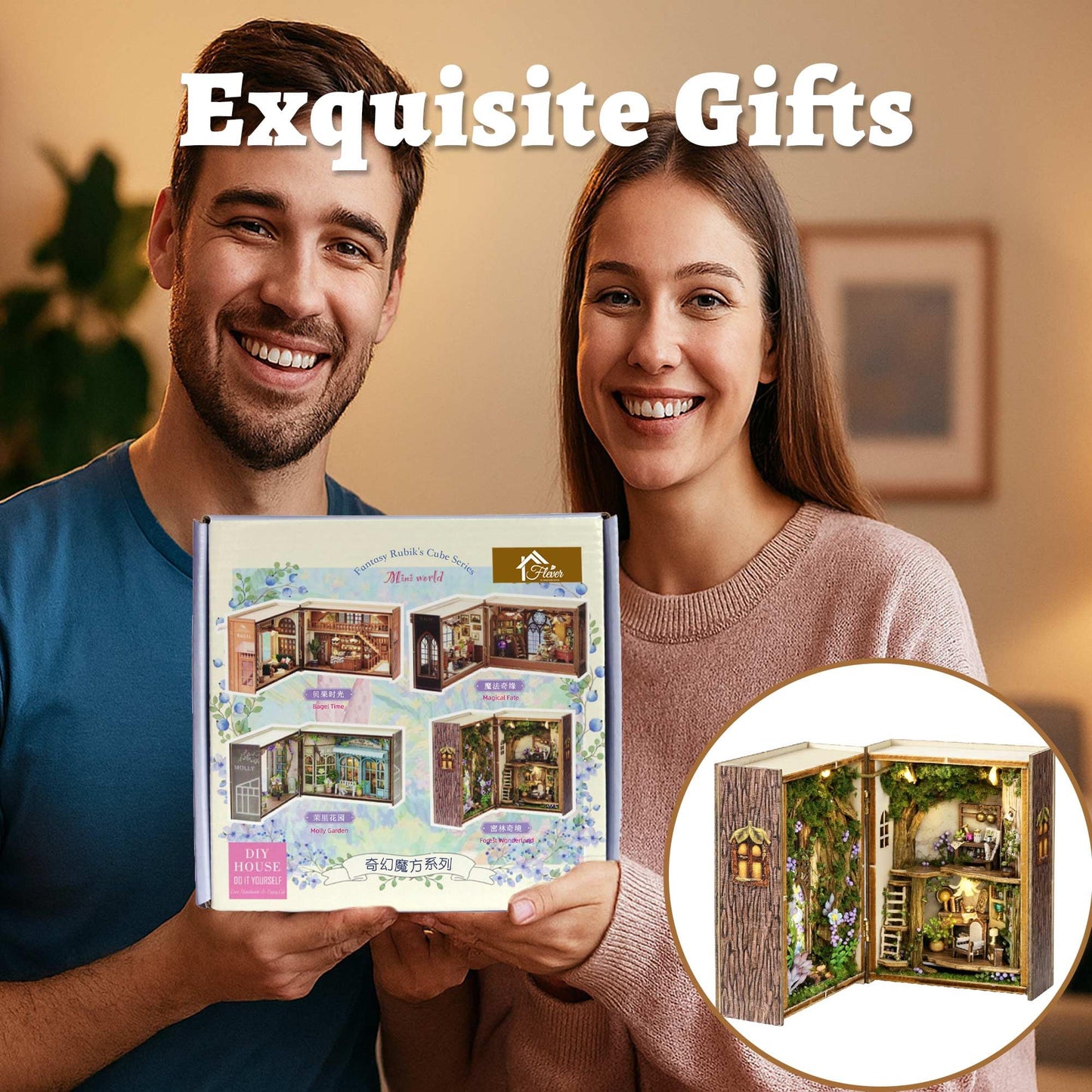 Flever Forest Wonderland Dollhouse Kit – DIY House with Furniture & LED Lights