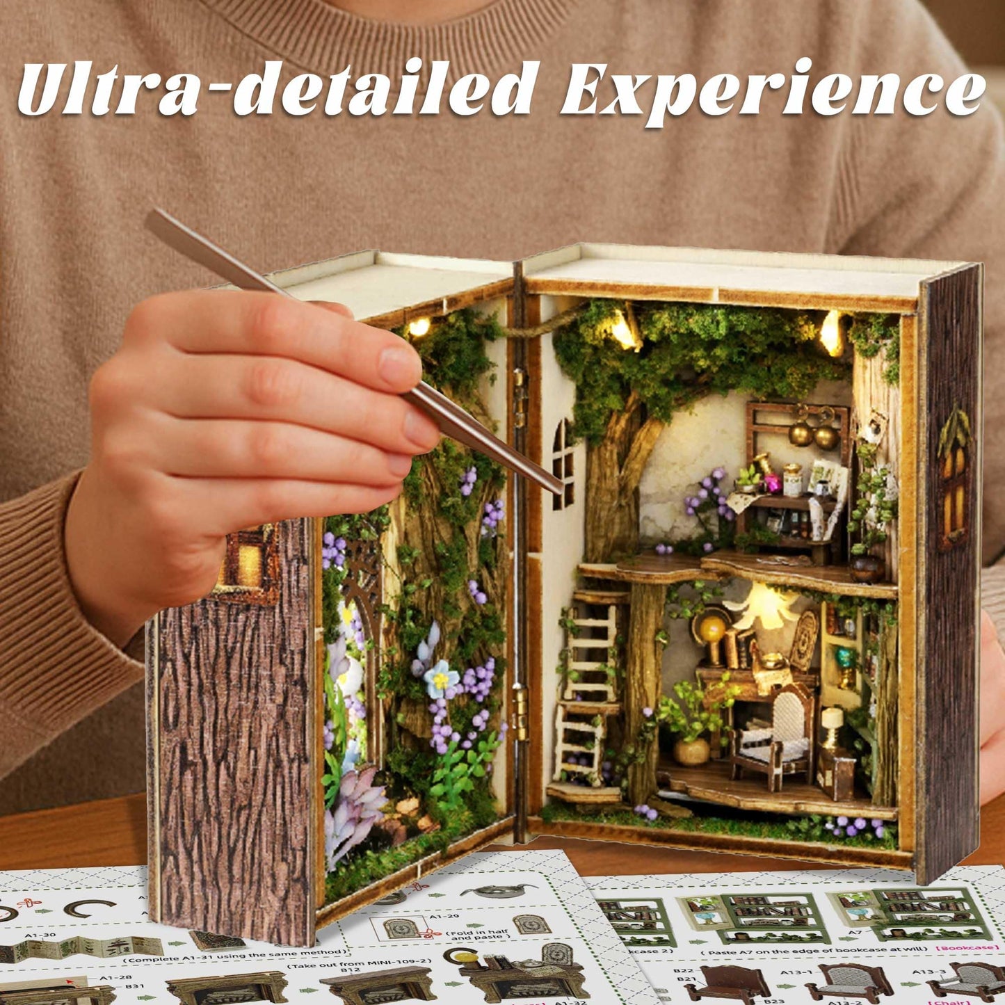 Flever Forest Wonderland Dollhouse Kit – DIY House with Furniture & LED Lights