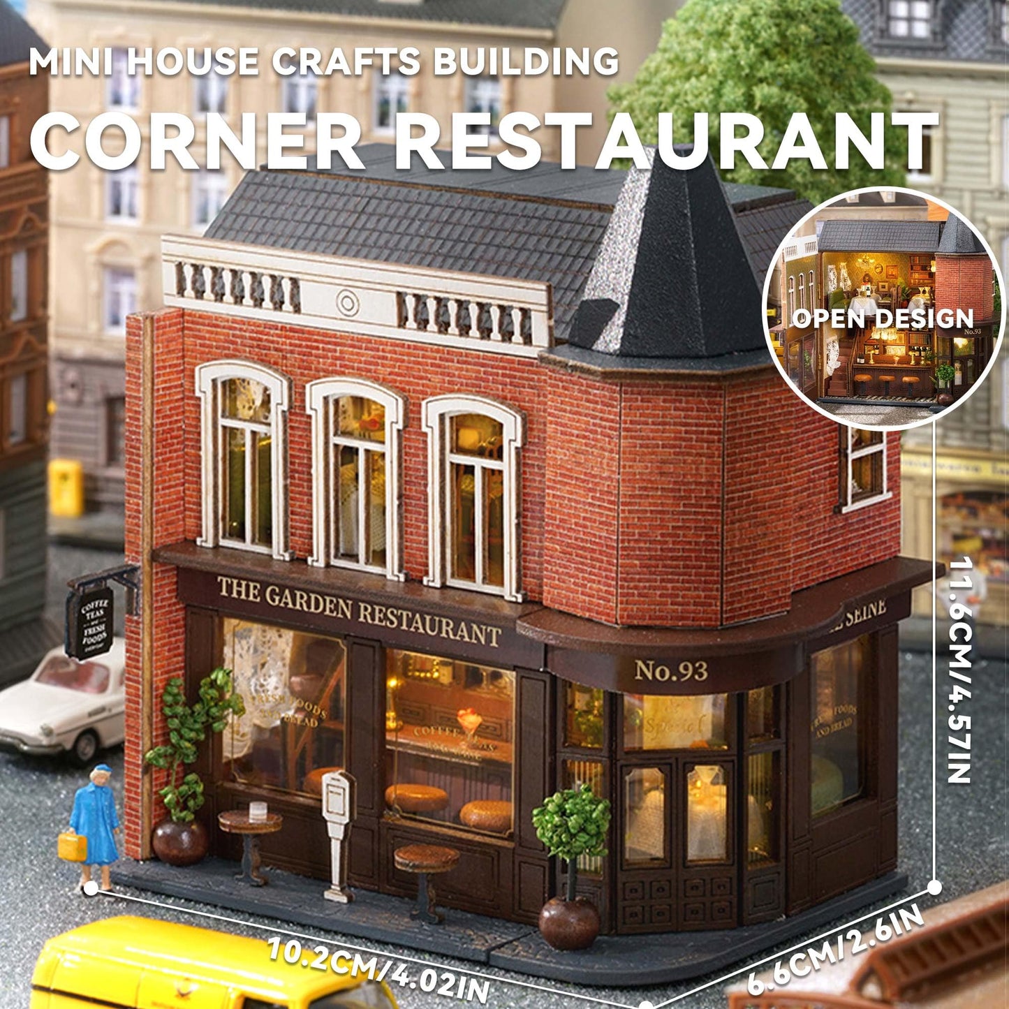 Flever Dollhouse Miniature DIY House Kit – Romantic Corner Restaurant (1:32 Scale)