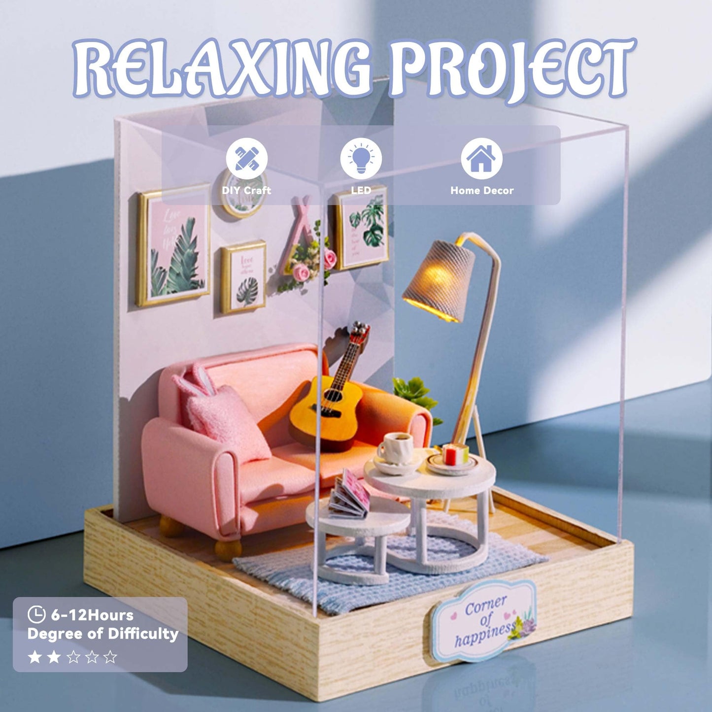 Flever Dollhouse Miniature DIY Kit with Furniture – Afternoon Tea Time
