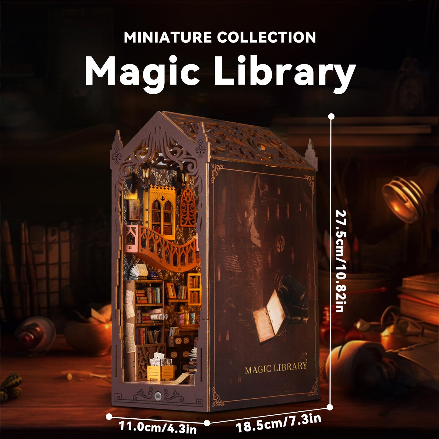 Flever Dollhouse DIY Book Nook Kit — 3D Wooden Puzzle, Bookshelf Decor, Magic Library