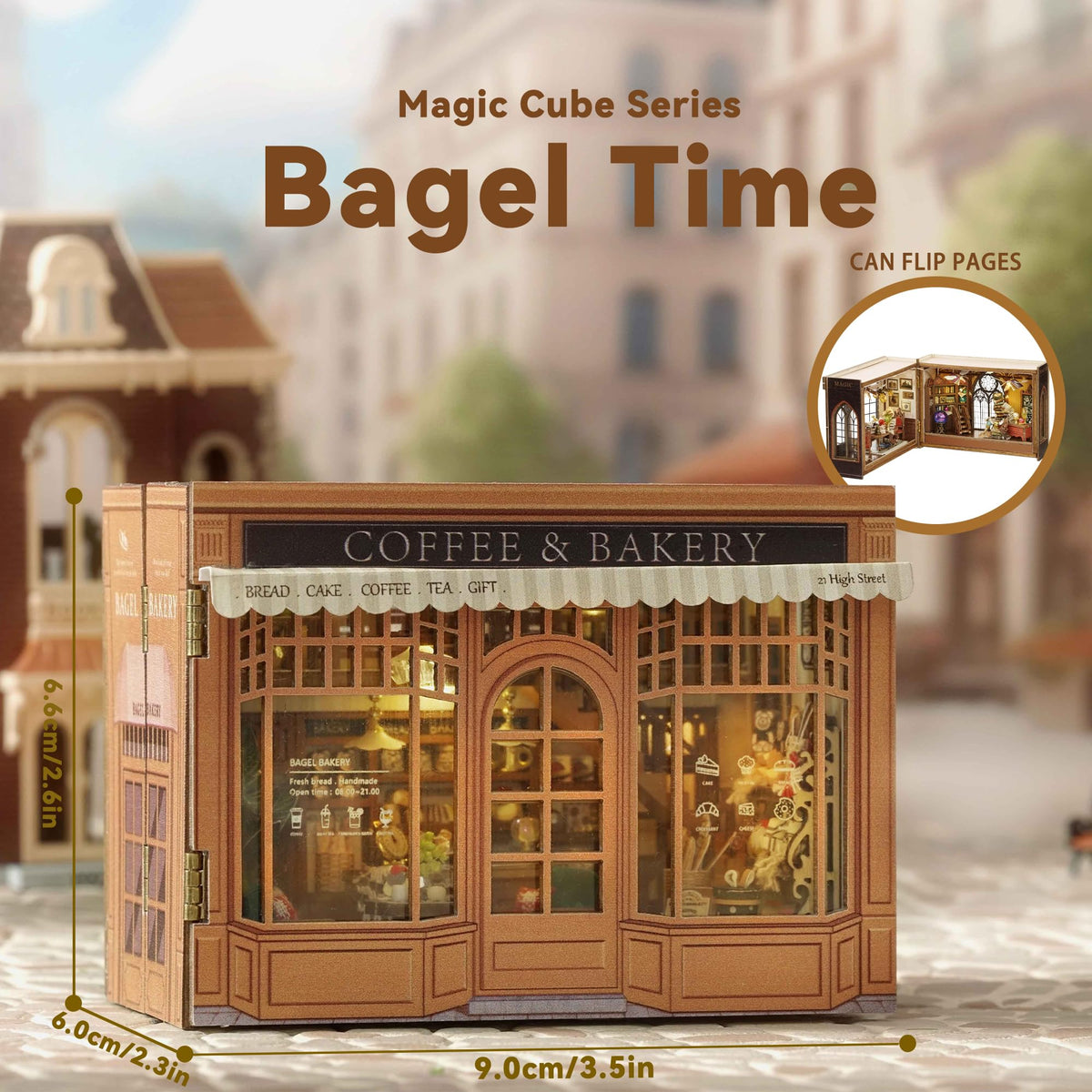 Flever Dollhouse DIY Kit – Romantic Bagel Time Bakery Room with Furniture
