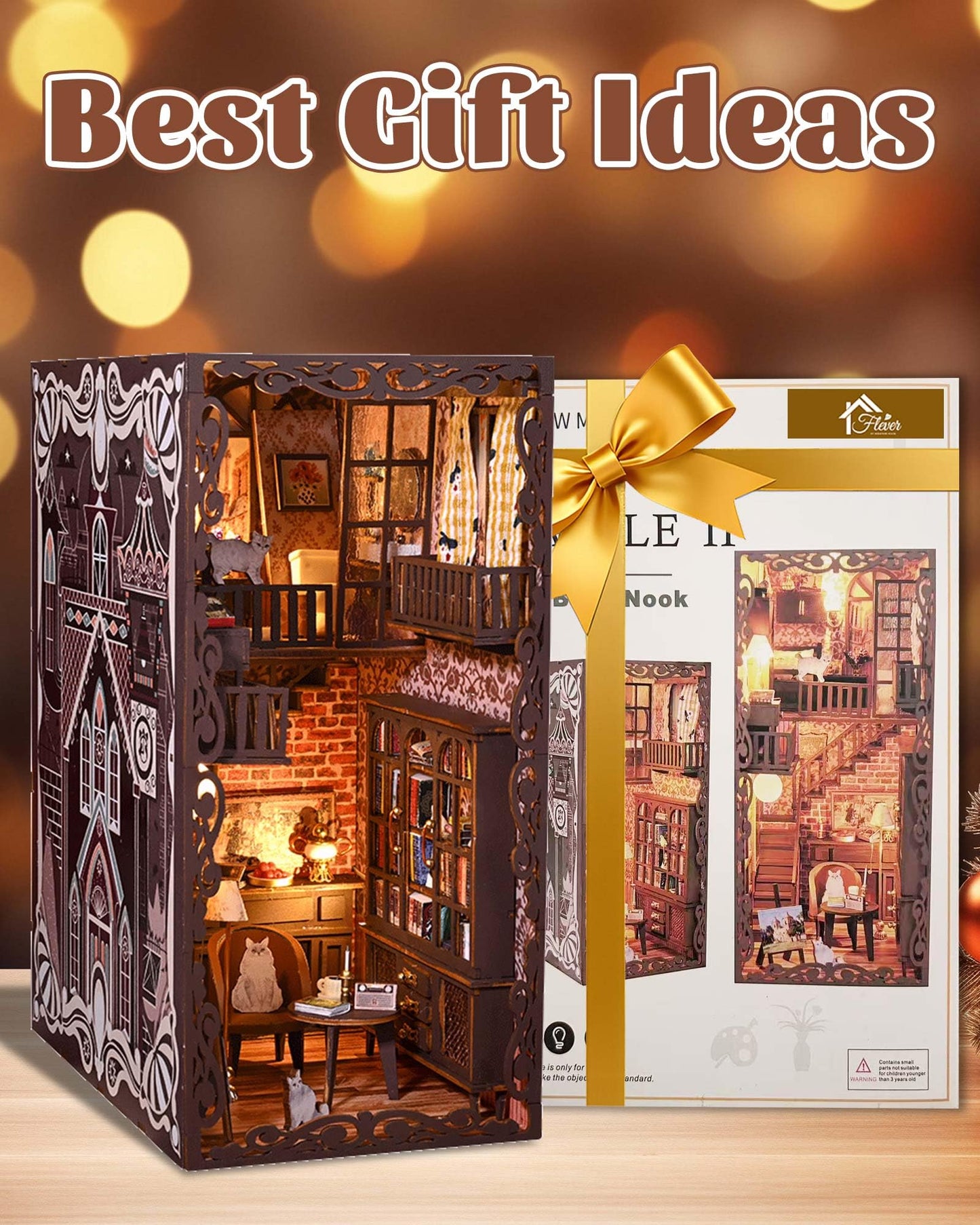 Flever Dollhouse DIY Book Nook Kit – 3D Wooden Puzzle, Bookshelf Decor, No.9 Secret Castle II