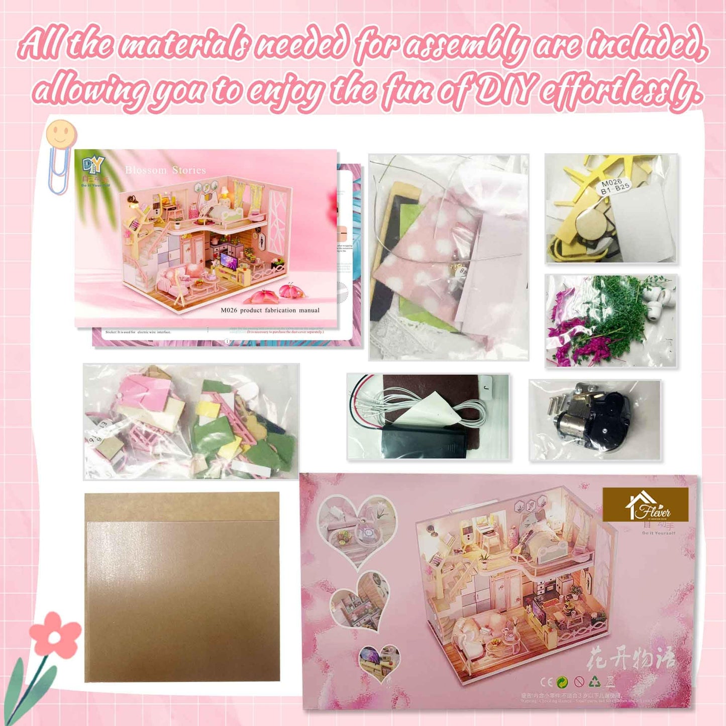 Flever Blossom Stories Dollhouse Kit – DIY Mini House with Furniture, Lights & Music