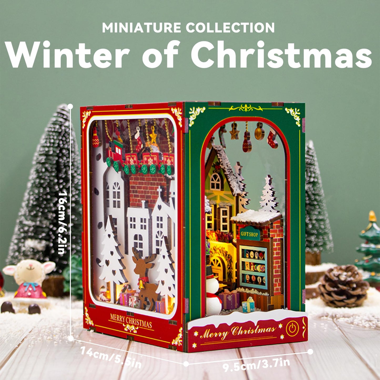 Flever Dollhouse Miniature DIY House Kit – Creative Bookend with Furniture for Romantic Artwork Gift (Winter Christmas)