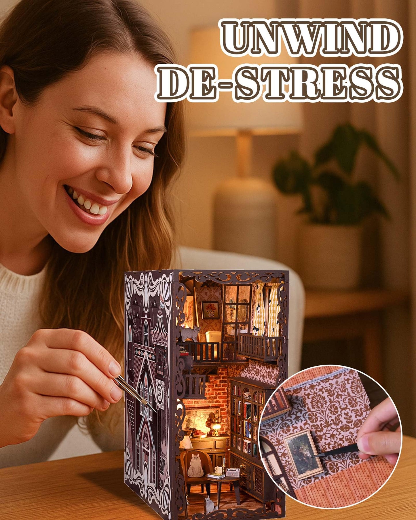Flever Dollhouse DIY Book Nook Kit – 3D Wooden Puzzle, Bookshelf Decor, No.9 Secret Castle II