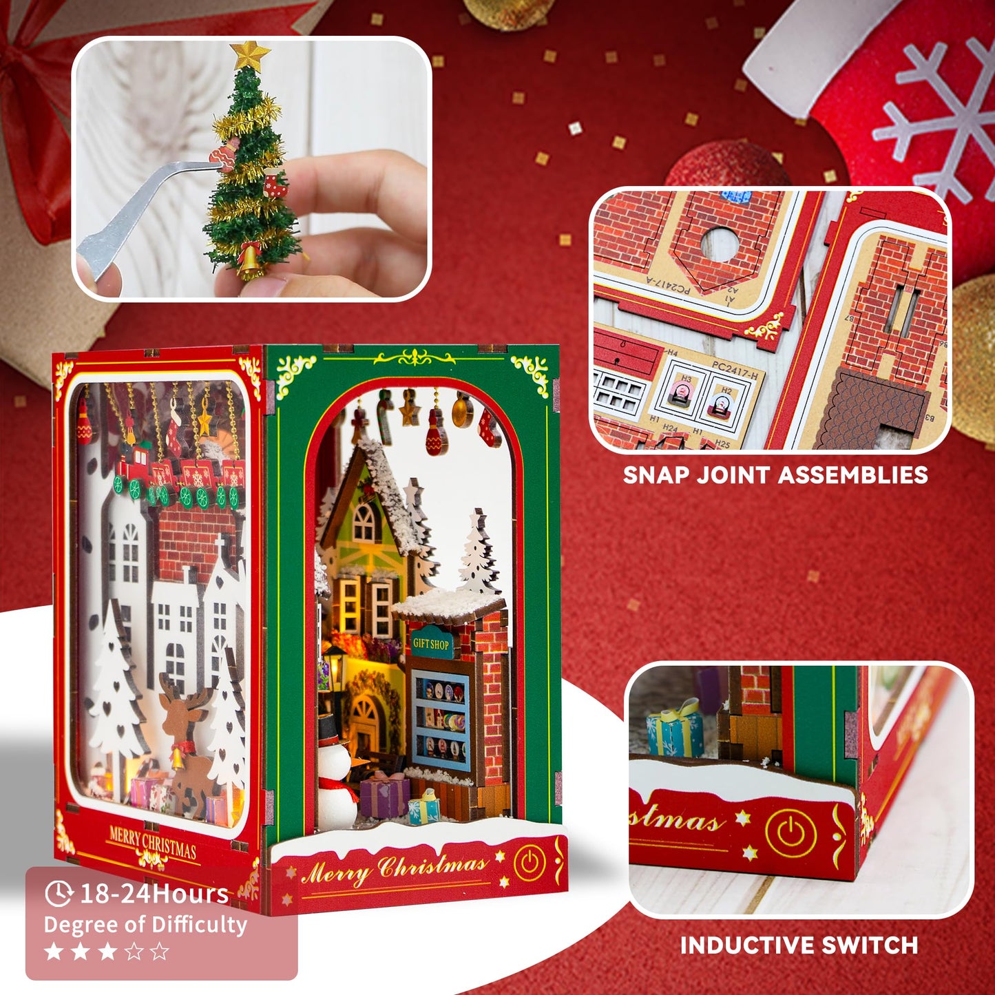 Flever Dollhouse Miniature DIY House Kit – Creative Bookend with Furniture for Romantic Artwork Gift (Winter Christmas)